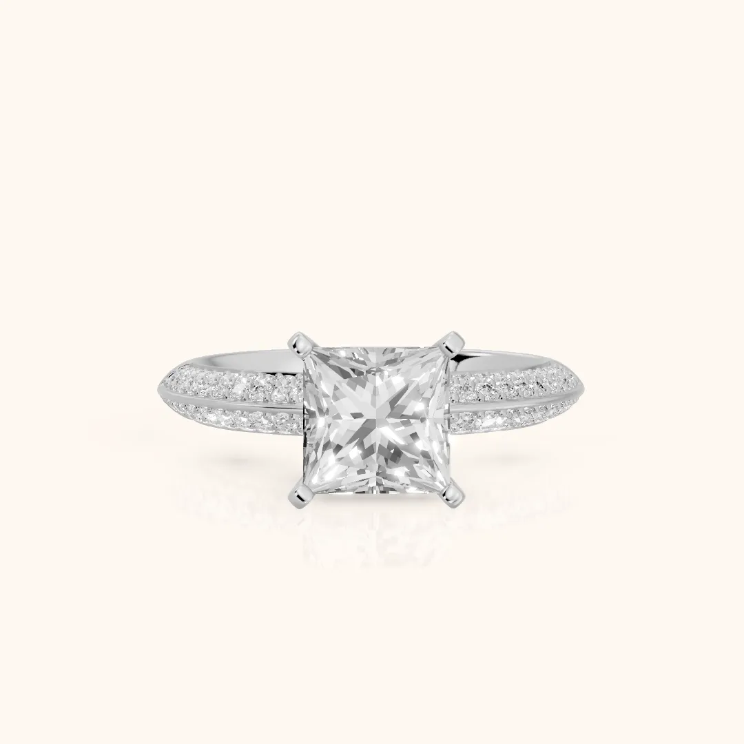 Lorna Knife Edge Pavé Princess Diamond Engagement Ring in White Gold — view 2
