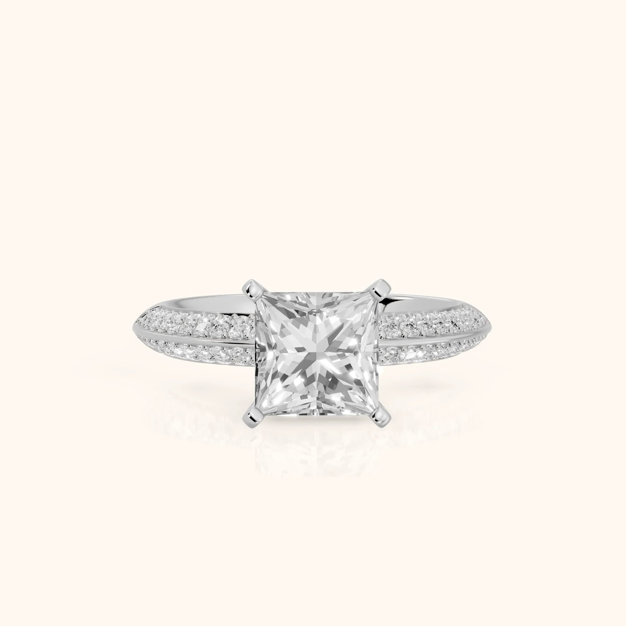 Lorna Knife Edge Pavé Princess Diamond Engagement Ring in White Gold — view 1