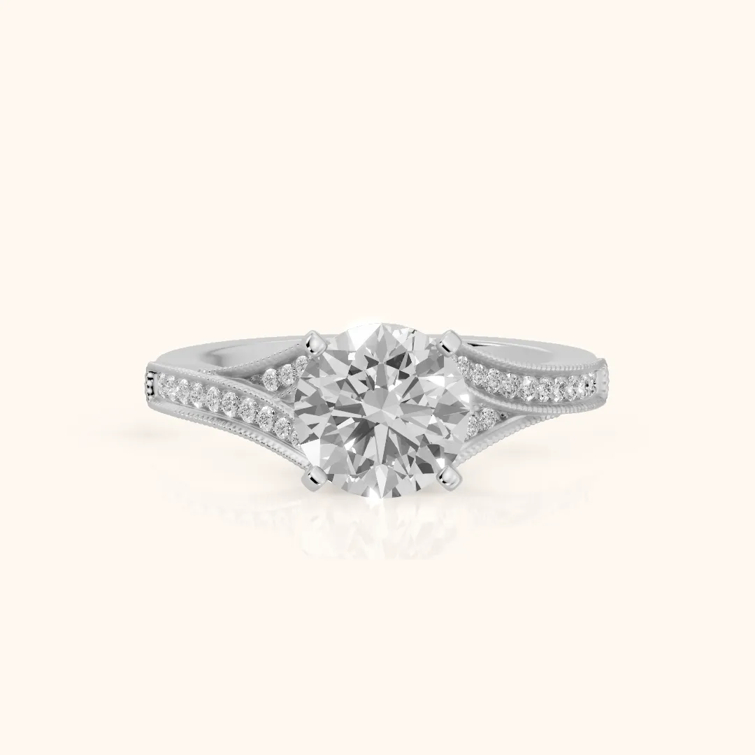 Nara Milgrain Split Shank Round Diamond Engagement Ring in Silver — view 2