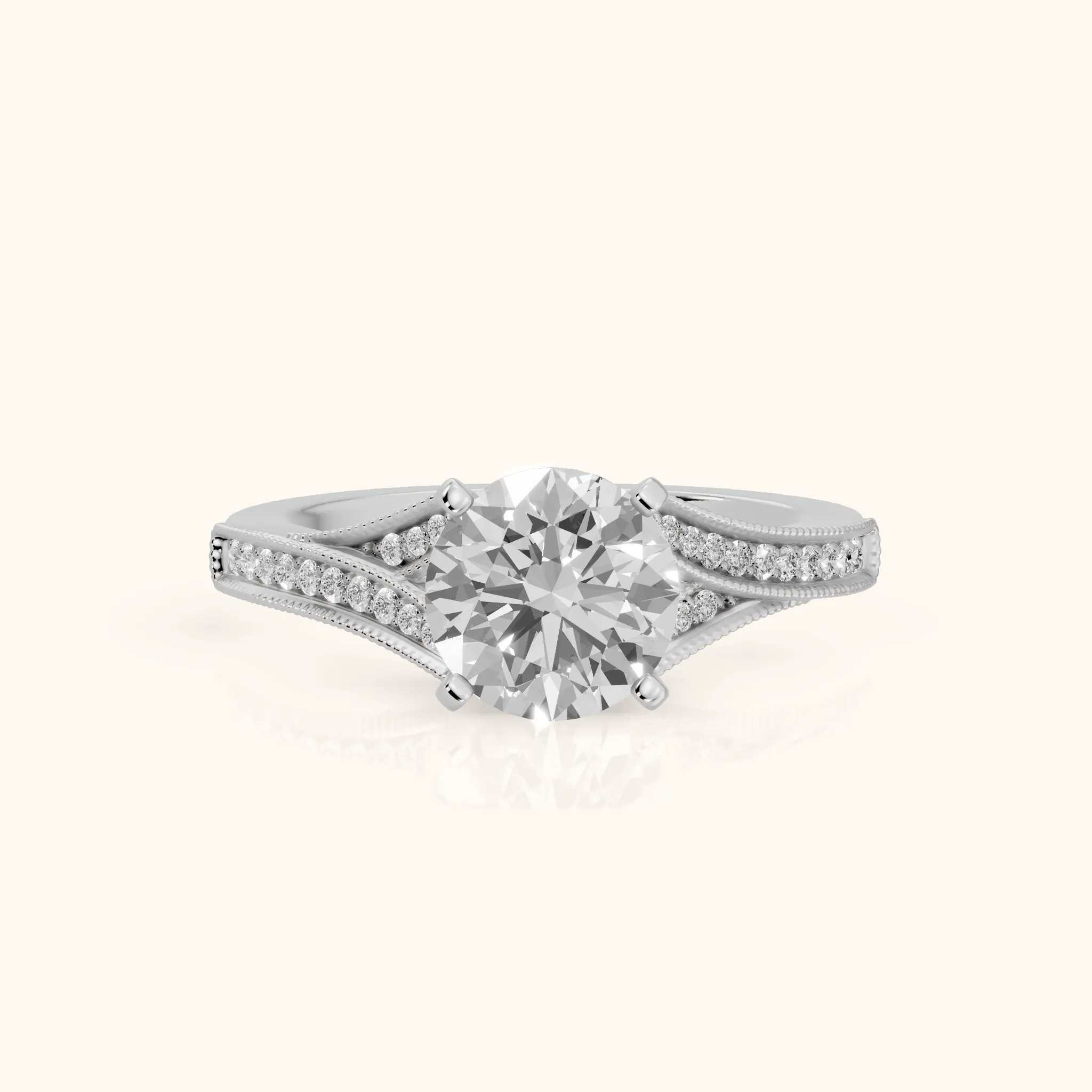 Nara Milgrain Split Shank Round Diamond Engagement Ring in Silver — view 1
