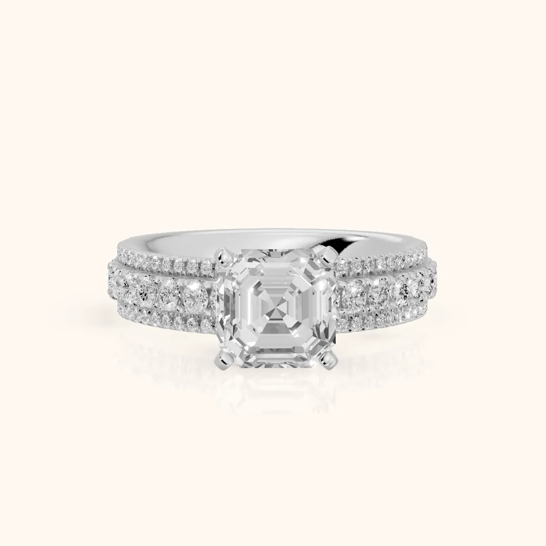 Oona Wide Band Pavé Asscher Diamond Engagement Ring in Silver — view 2