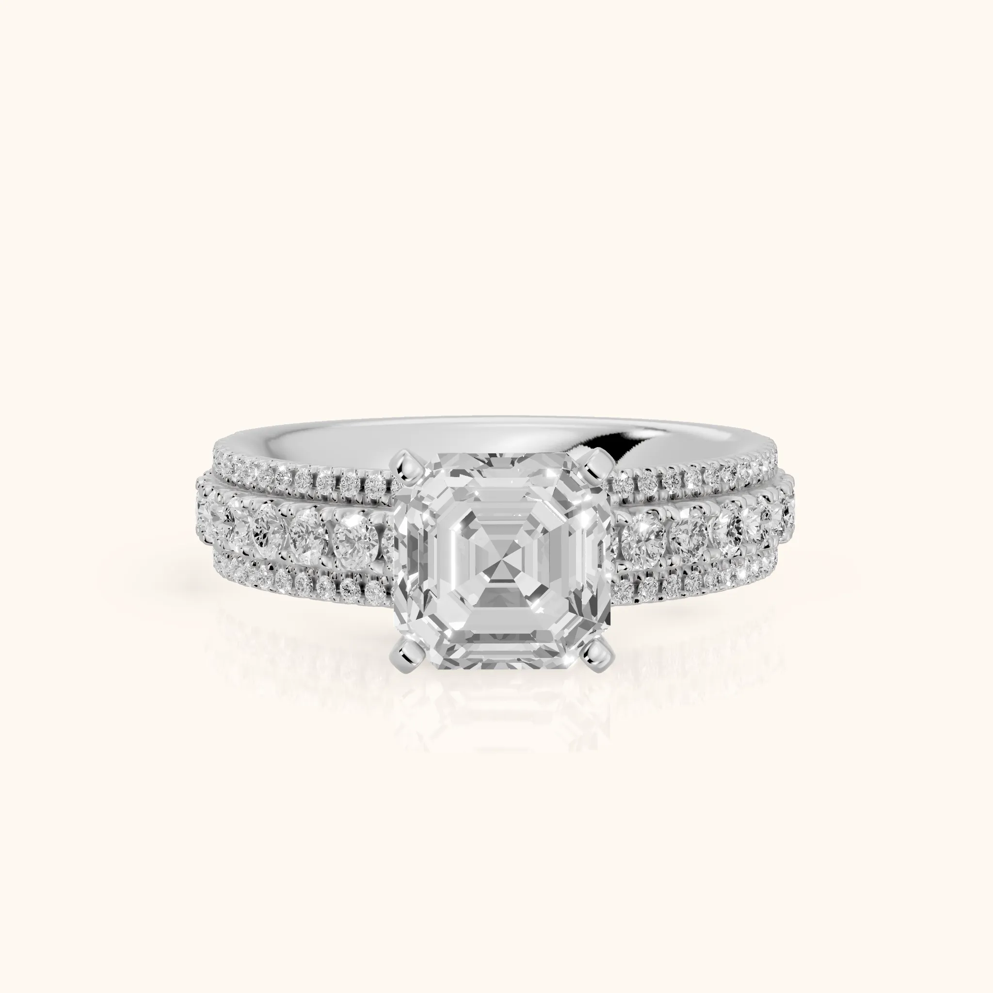 Oona Wide Band Pavé Asscher Diamond Engagement Ring in Silver — view 1