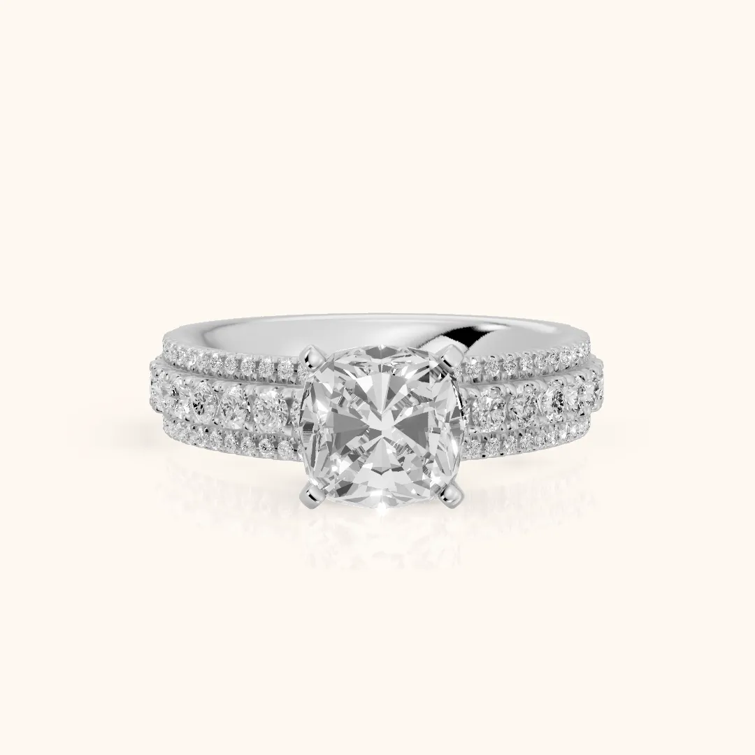 Oona Wide Band Pavé Cushion Diamond Engagement Ring in White Gold — view 2