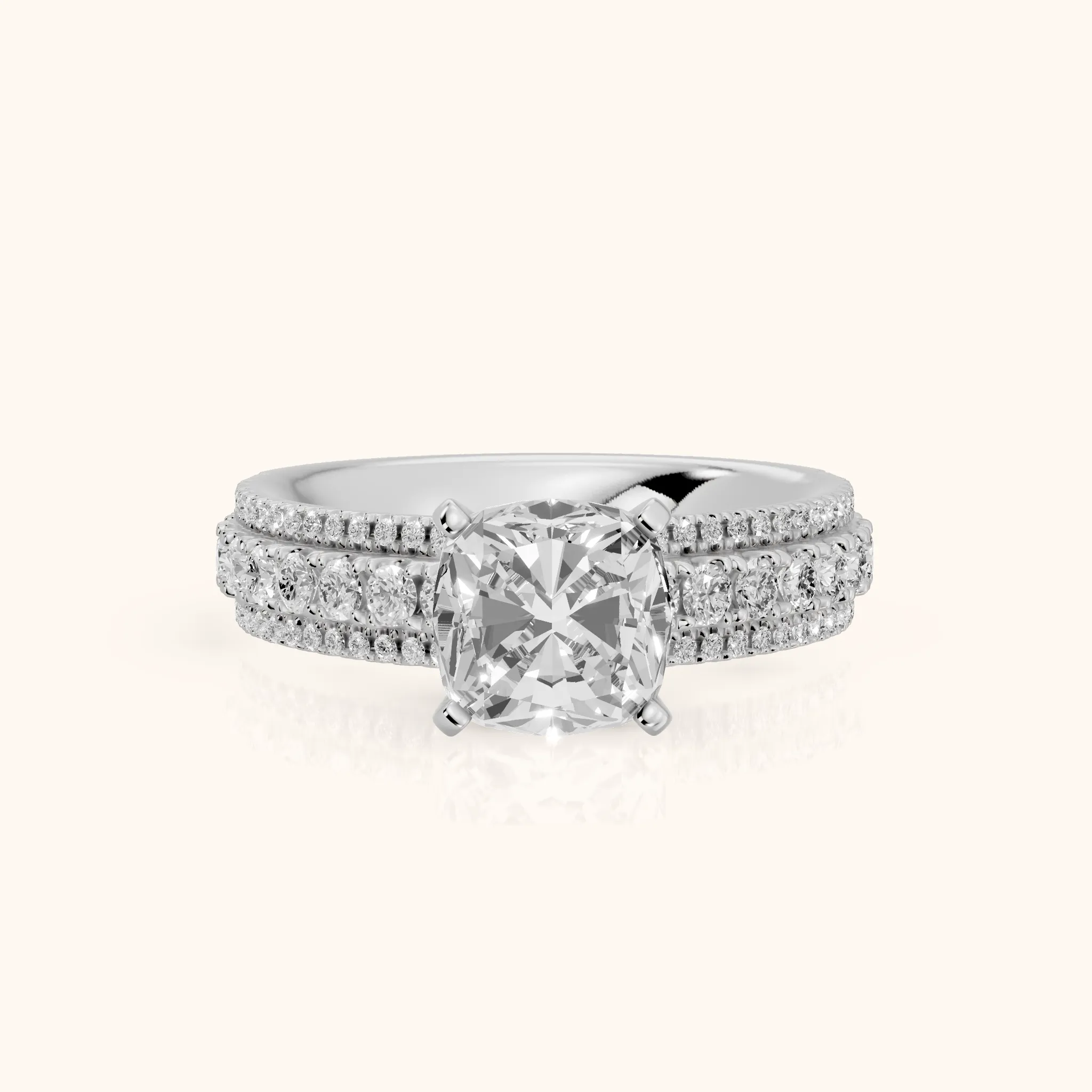 Oona Wide Band Pavé Cushion Diamond Engagement Ring in White Gold — view 1