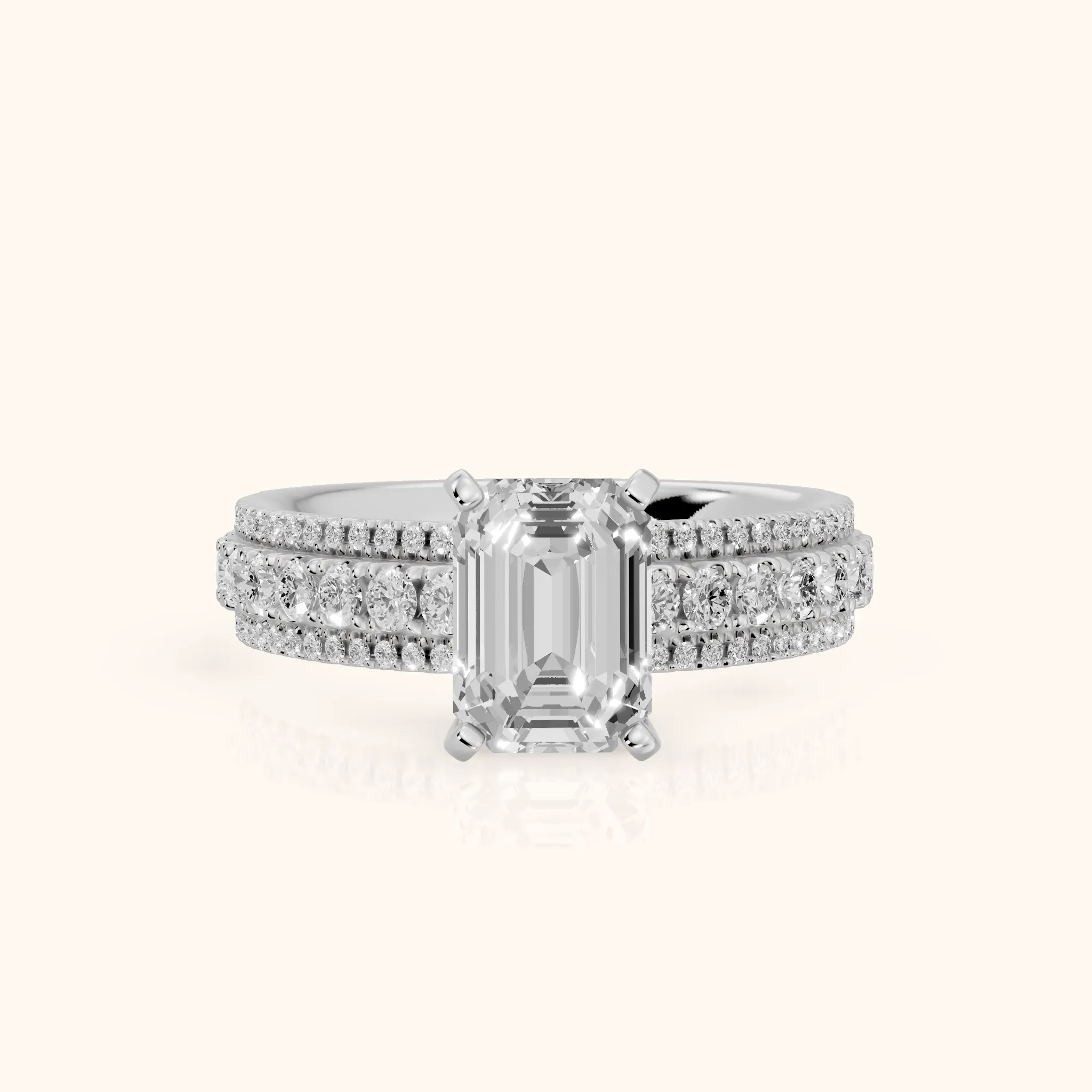 Oona Wide Band Pavé Emerald Diamond Engagement Ring in Silver — view 1