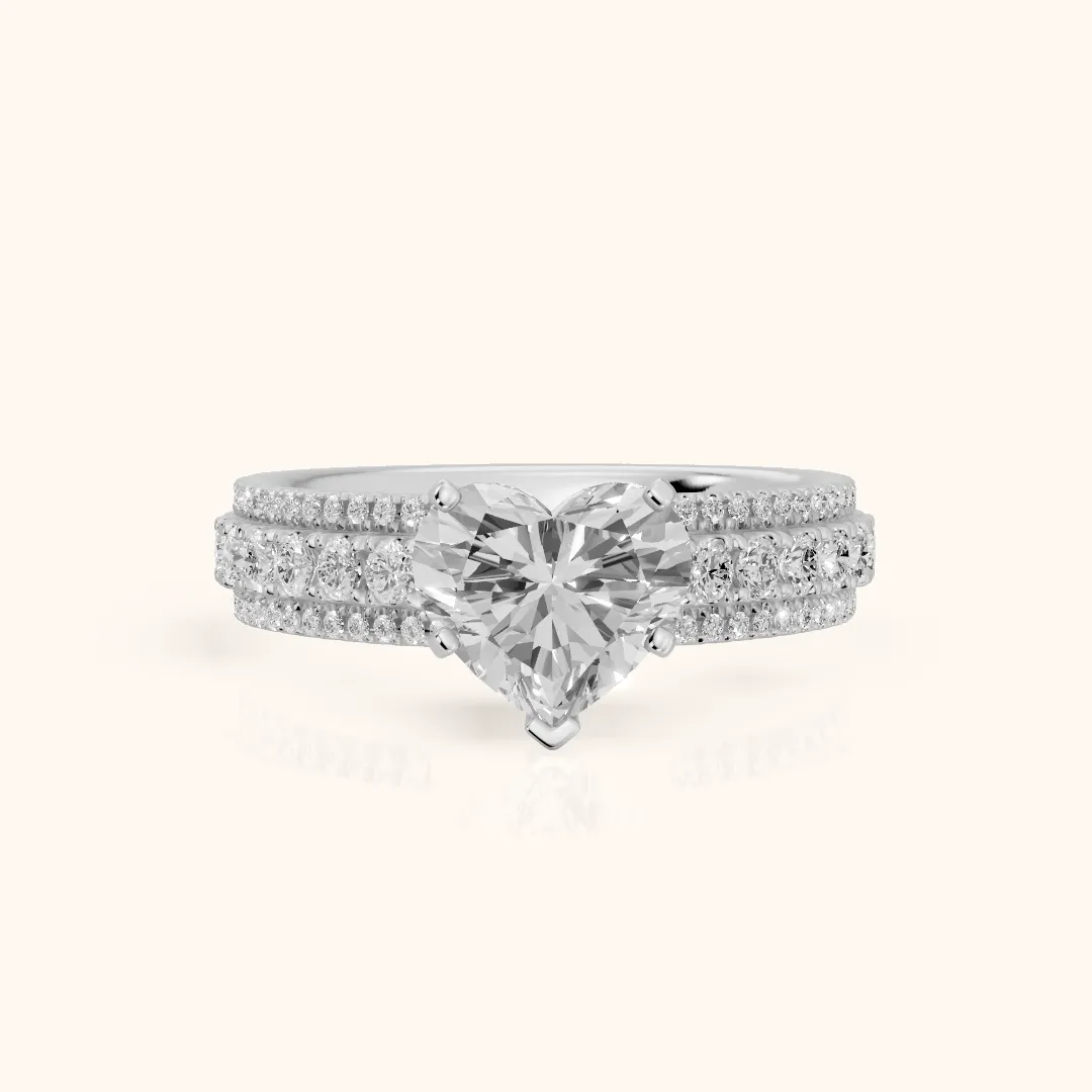 Oona Wide Band Pavé Heart Diamond Engagement Ring in White Gold — view 2