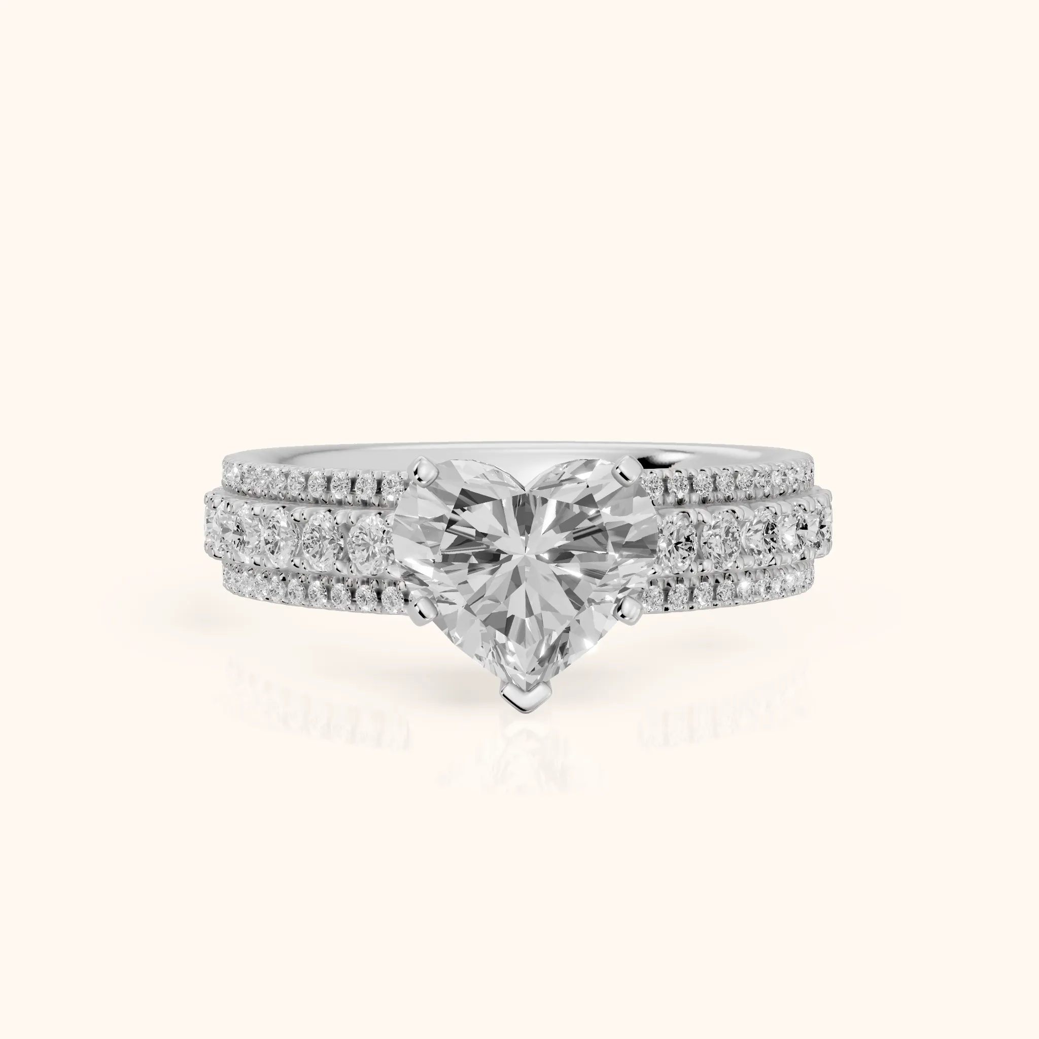 Oona Wide Band Pavé Heart Diamond Engagement Ring in White Gold — view 1