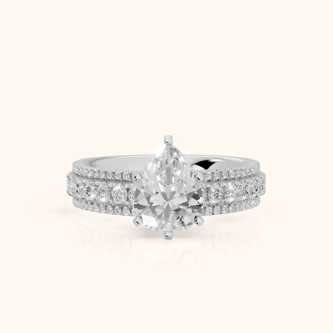 Oona Wide Band Pavé Pear Diamond Engagement Ring in White Gold — view 2