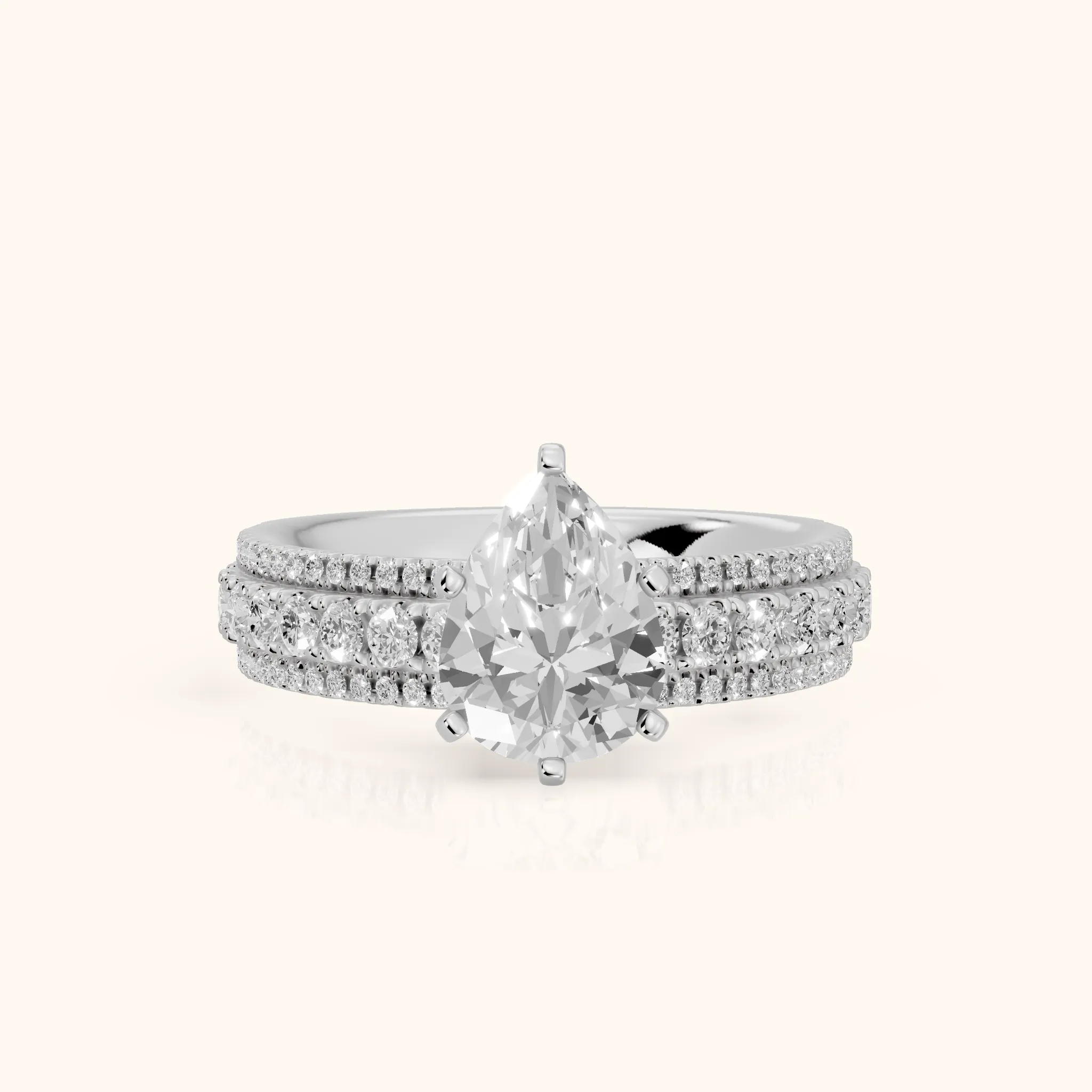 Oona Wide Band Pavé Pear Diamond Engagement Ring in White Gold — view 1