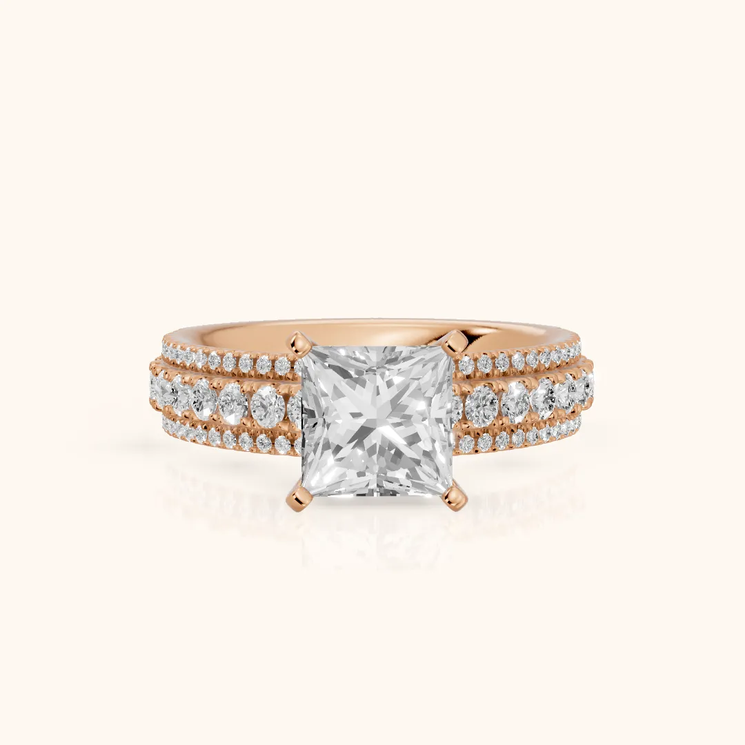Oona Wide Band Pavé Princess Diamond Engagement Ring in Rose Gold — view 2