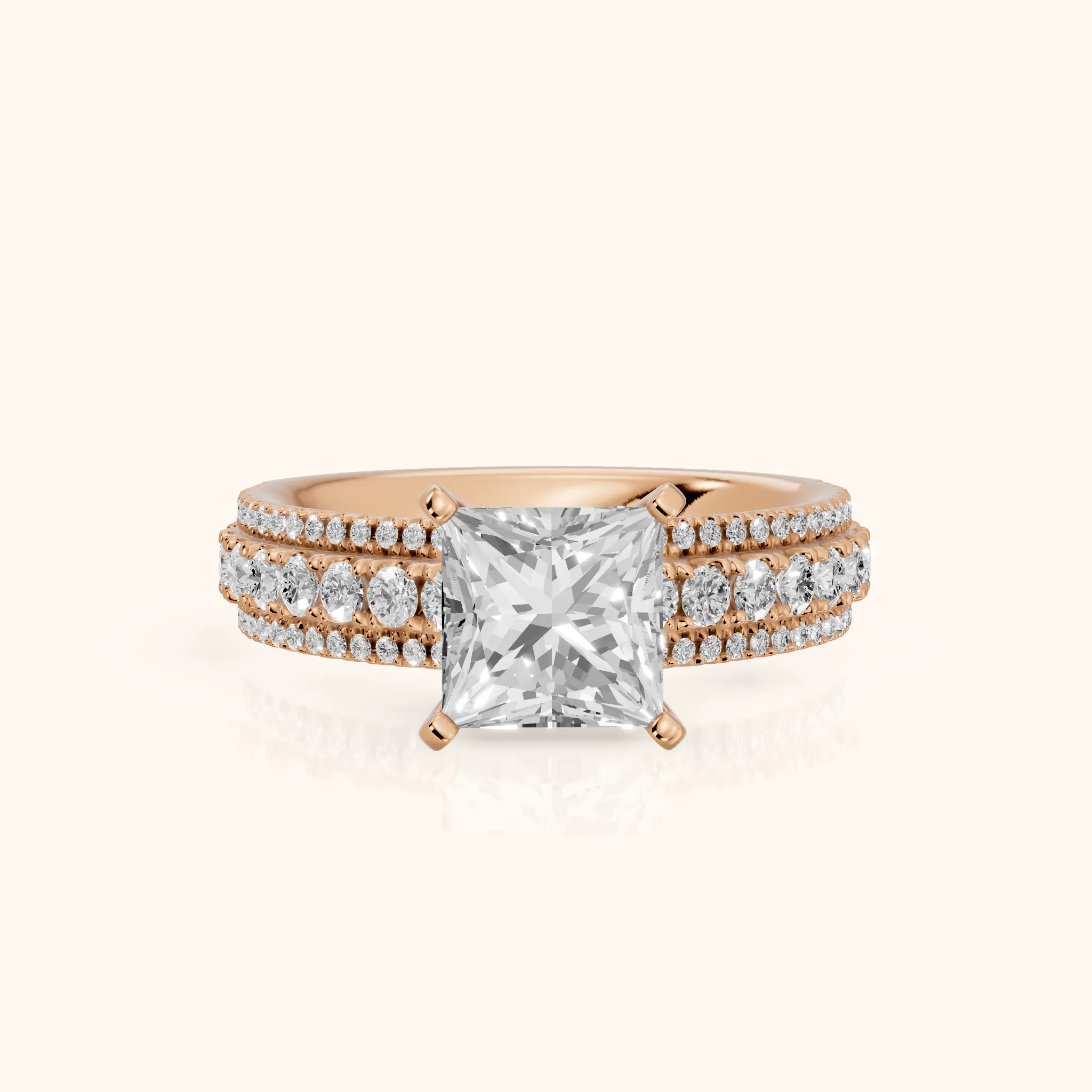 Oona Wide Band Pavé Princess Diamond Engagement Ring in Rose Gold — view 1