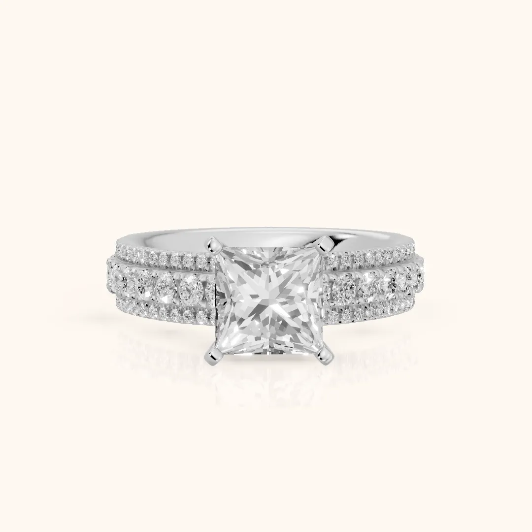 Oona Wide Band Pavé Princess Diamond Engagement Ring in Platinum — view 2