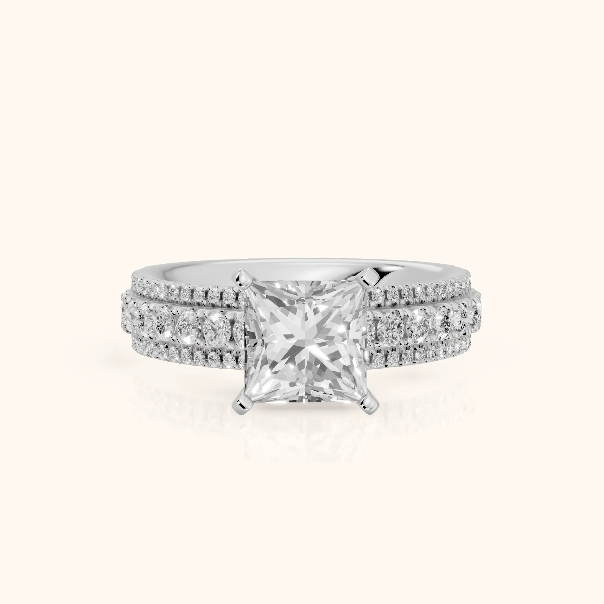 Oona Wide Band Pavé Princess Diamond Engagement Ring in Platinum — view 1
