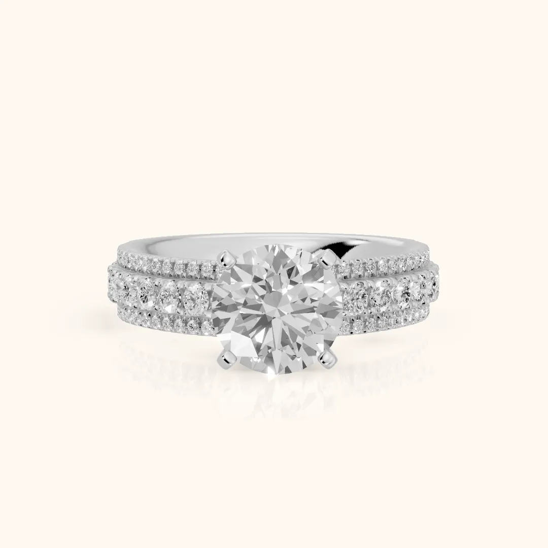 Oona Wide Band Pavé Round Diamond Engagement Ring in White Gold — view 2