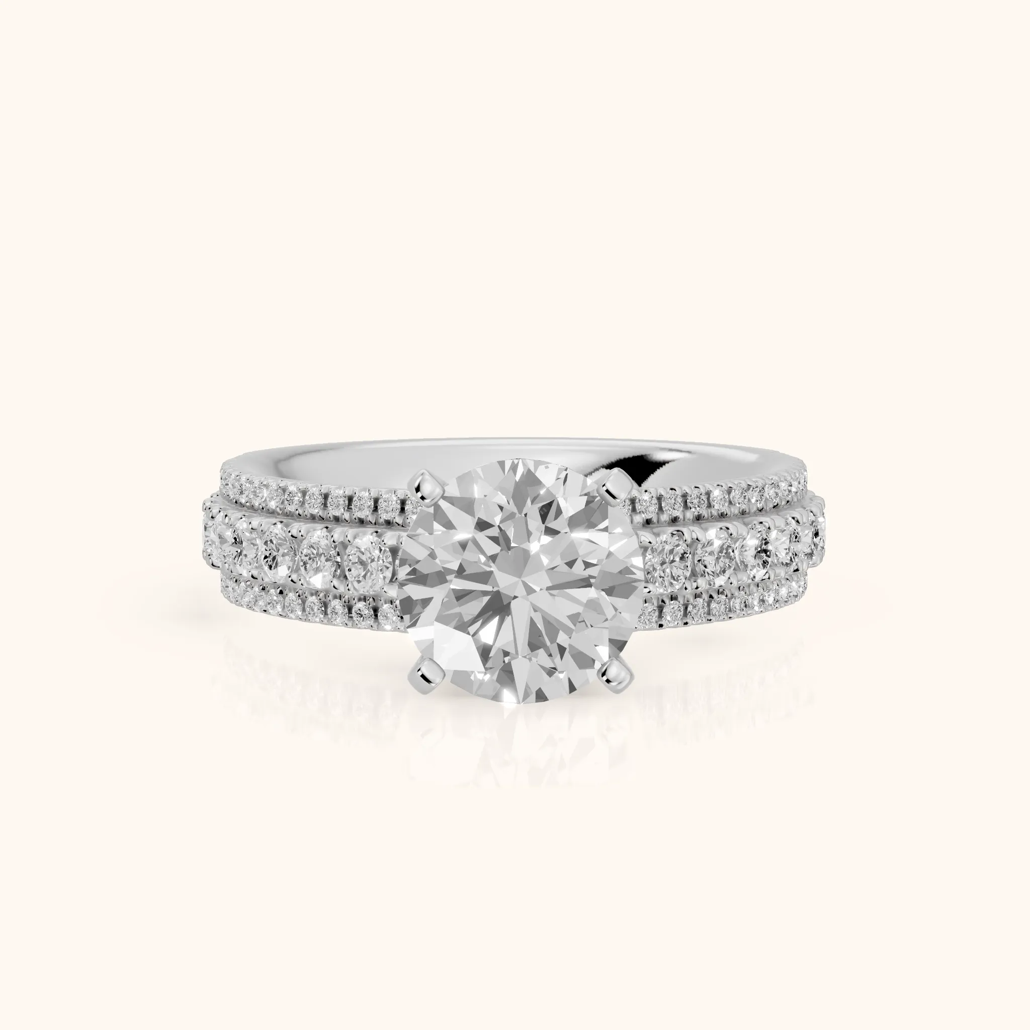Oona Wide Band Pavé Round Diamond Engagement Ring in White Gold — view 1