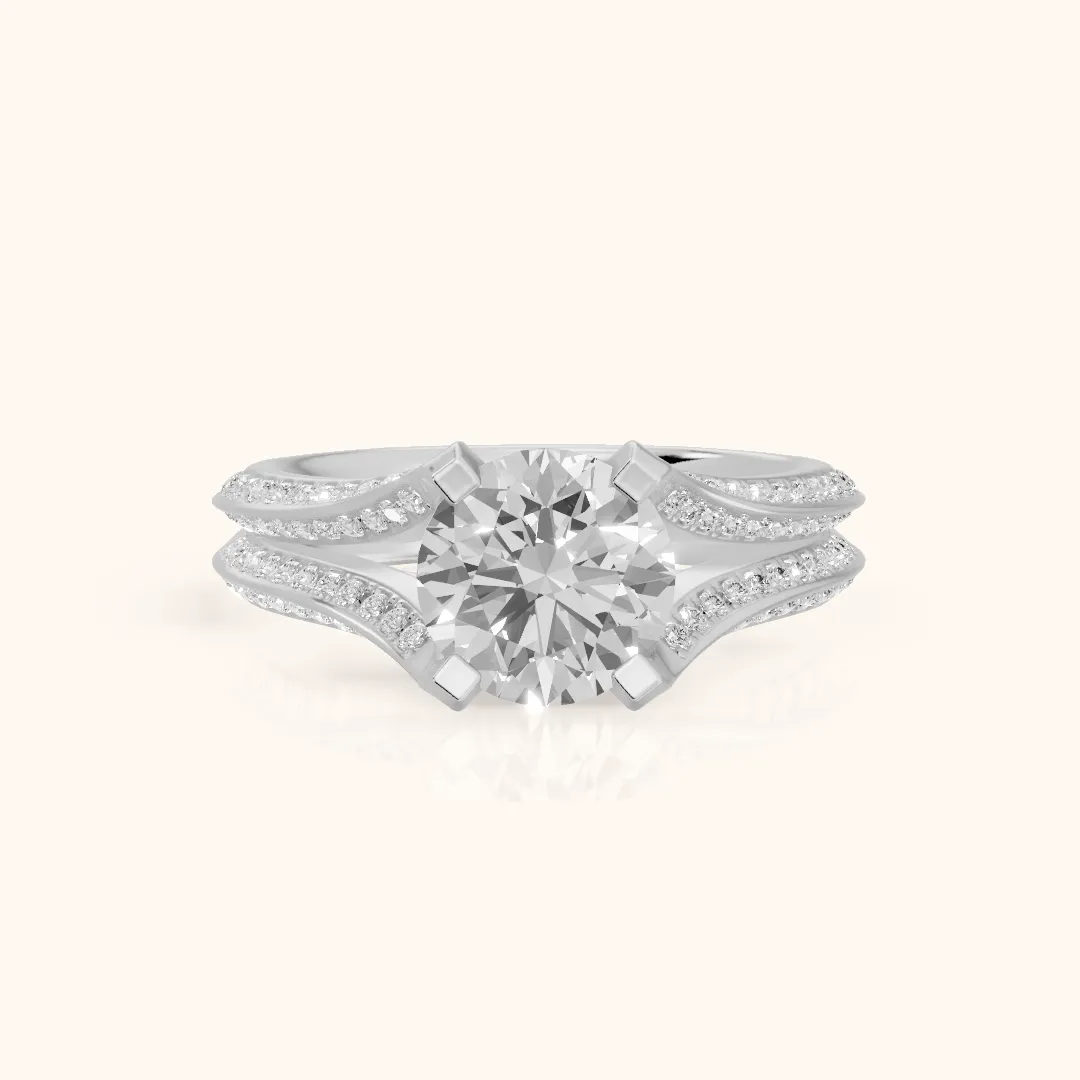 Perla Hidden Halo Split Shank Round Diamond Engagement Ring in Silver — view 2