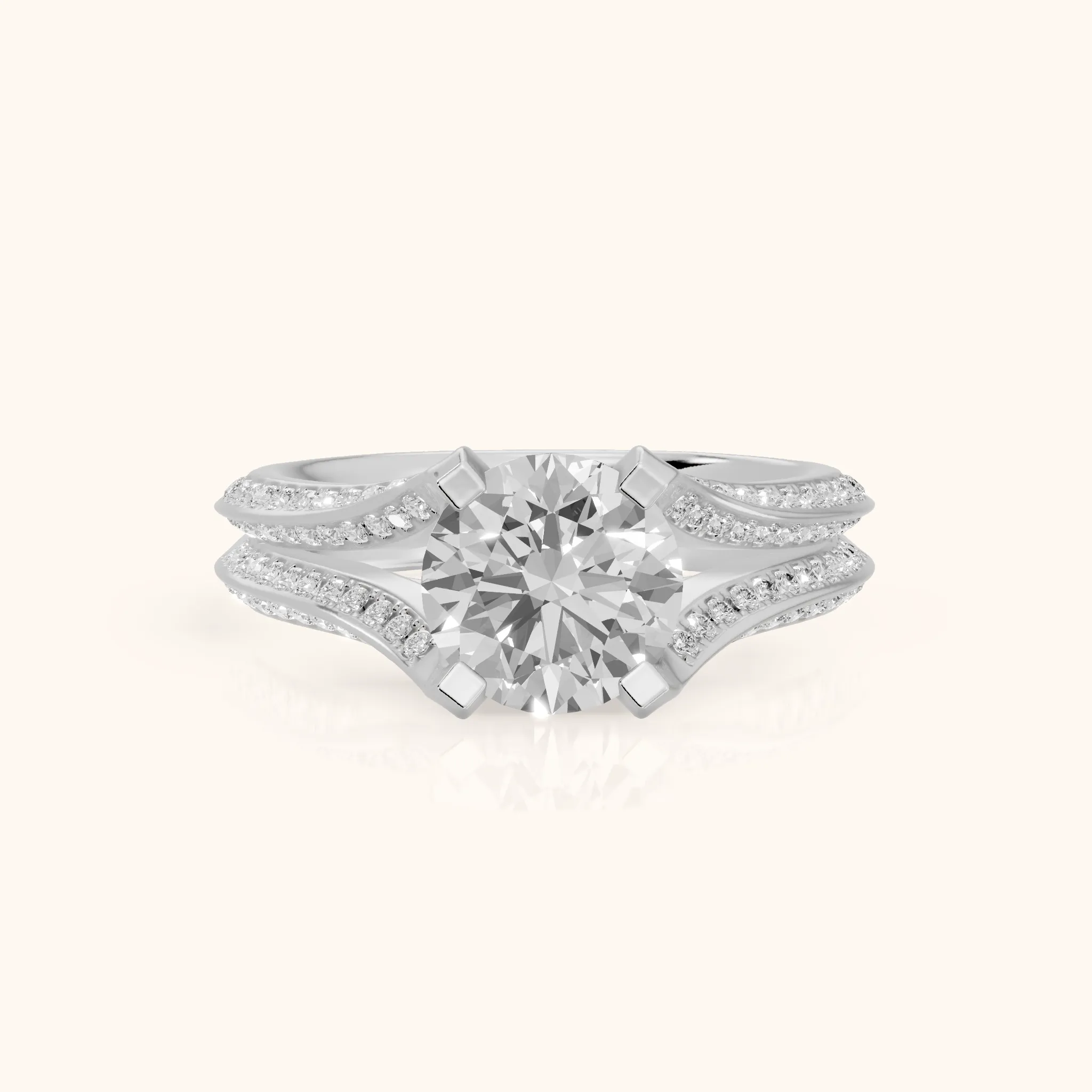 Perla Hidden Halo Split Shank Round Diamond Engagement Ring in Silver — view 1