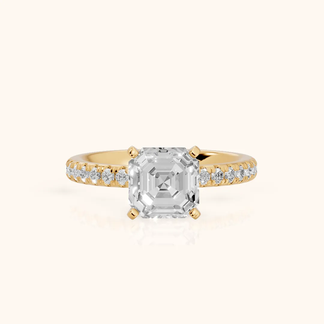 Raquel Scalloped Pavé Asscher Diamond Engagement Ring in Yellow Gold — view 2