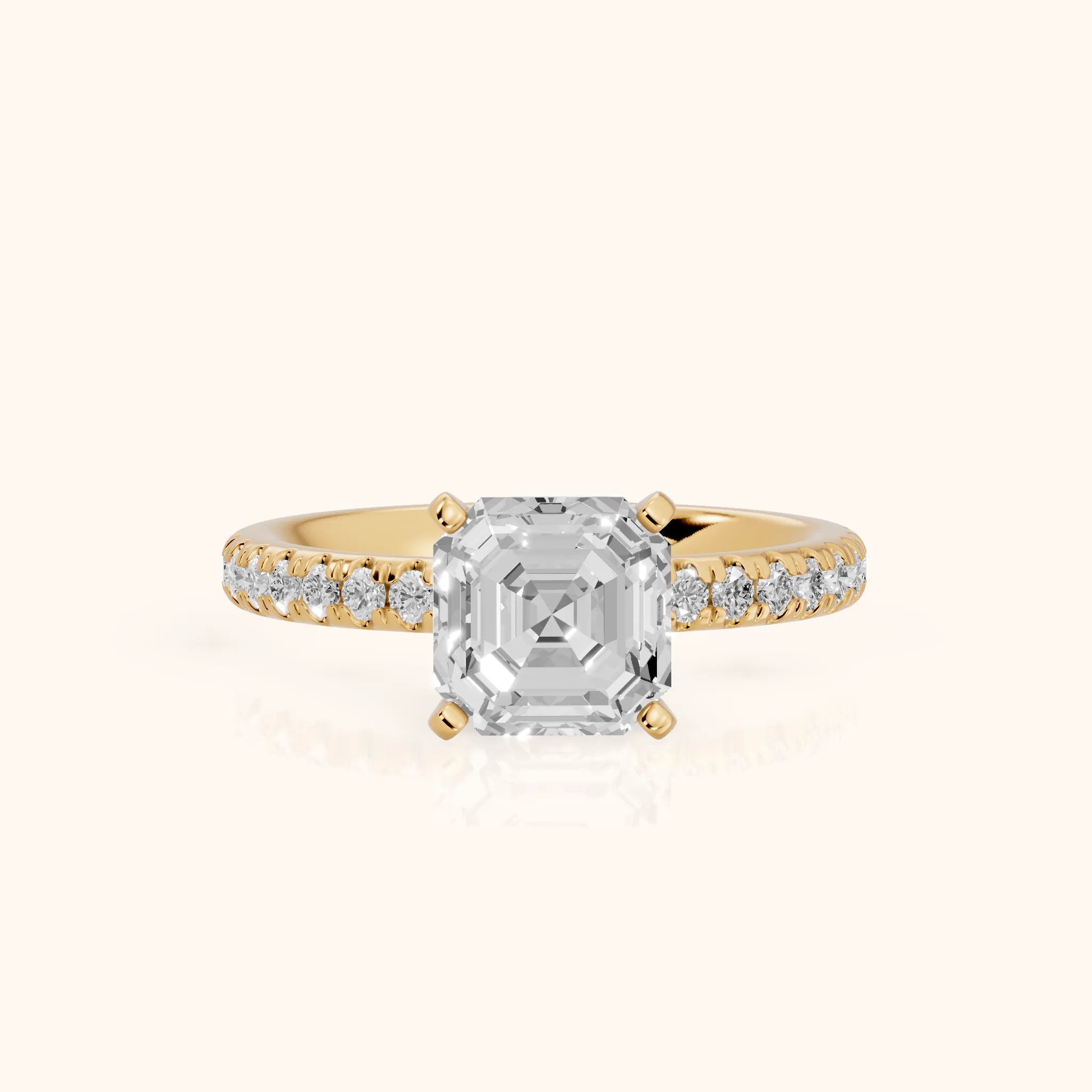 Raquel Scalloped Pavé Asscher Diamond Engagement Ring in Yellow Gold — view 1