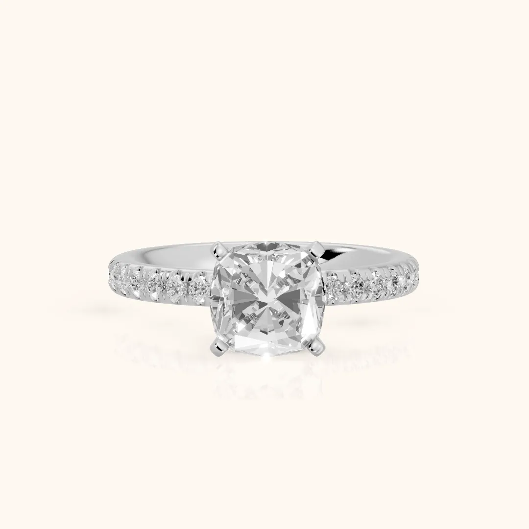 Raquel Scalloped Pavé Cushion Diamond Engagement Ring in Silver — view 2
