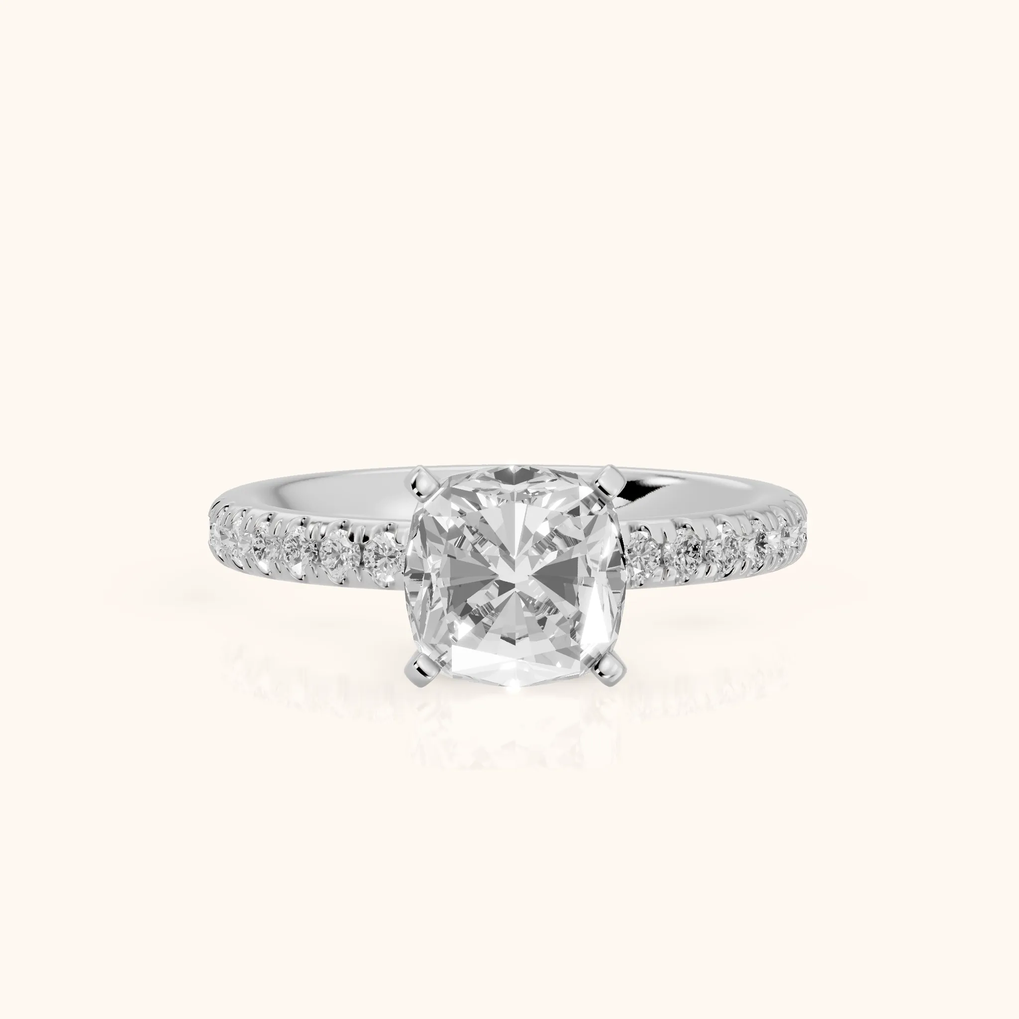 Raquel Scalloped Pavé Cushion Diamond Engagement Ring in Silver — view 1