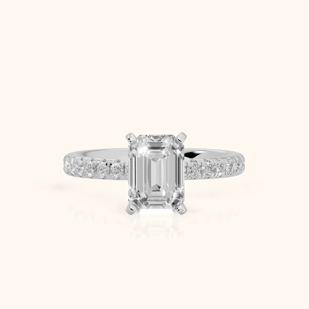 Raquel Scalloped Pavé Emerald Diamond Engagement Ring in Silver — view 2