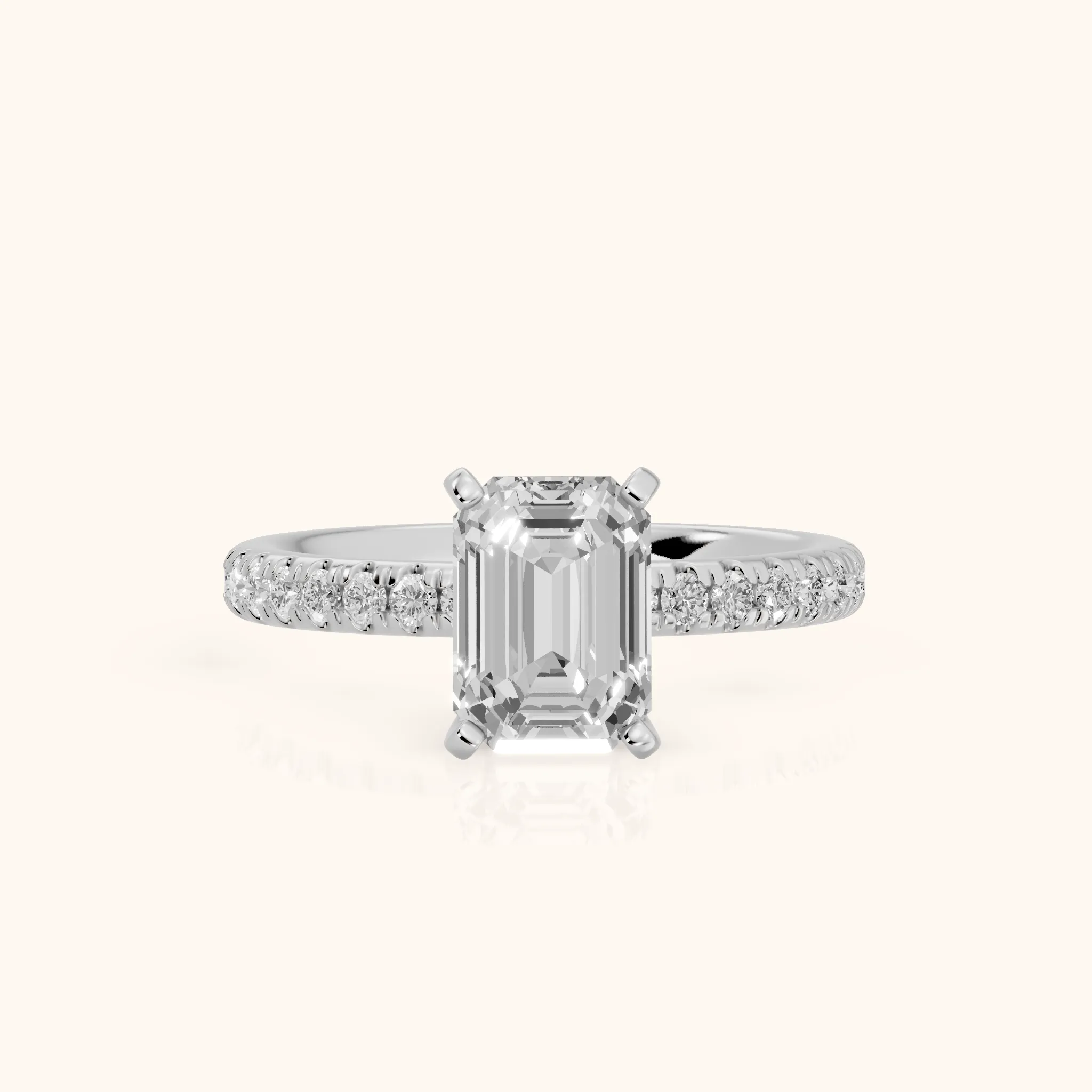 Raquel Scalloped Pavé Emerald Diamond Engagement Ring in Silver — view 1
