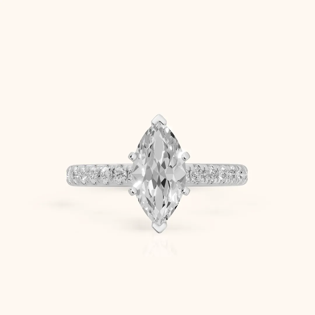 Raquel Scalloped Pavé Marquise Diamond Engagement Ring in Silver — view 2