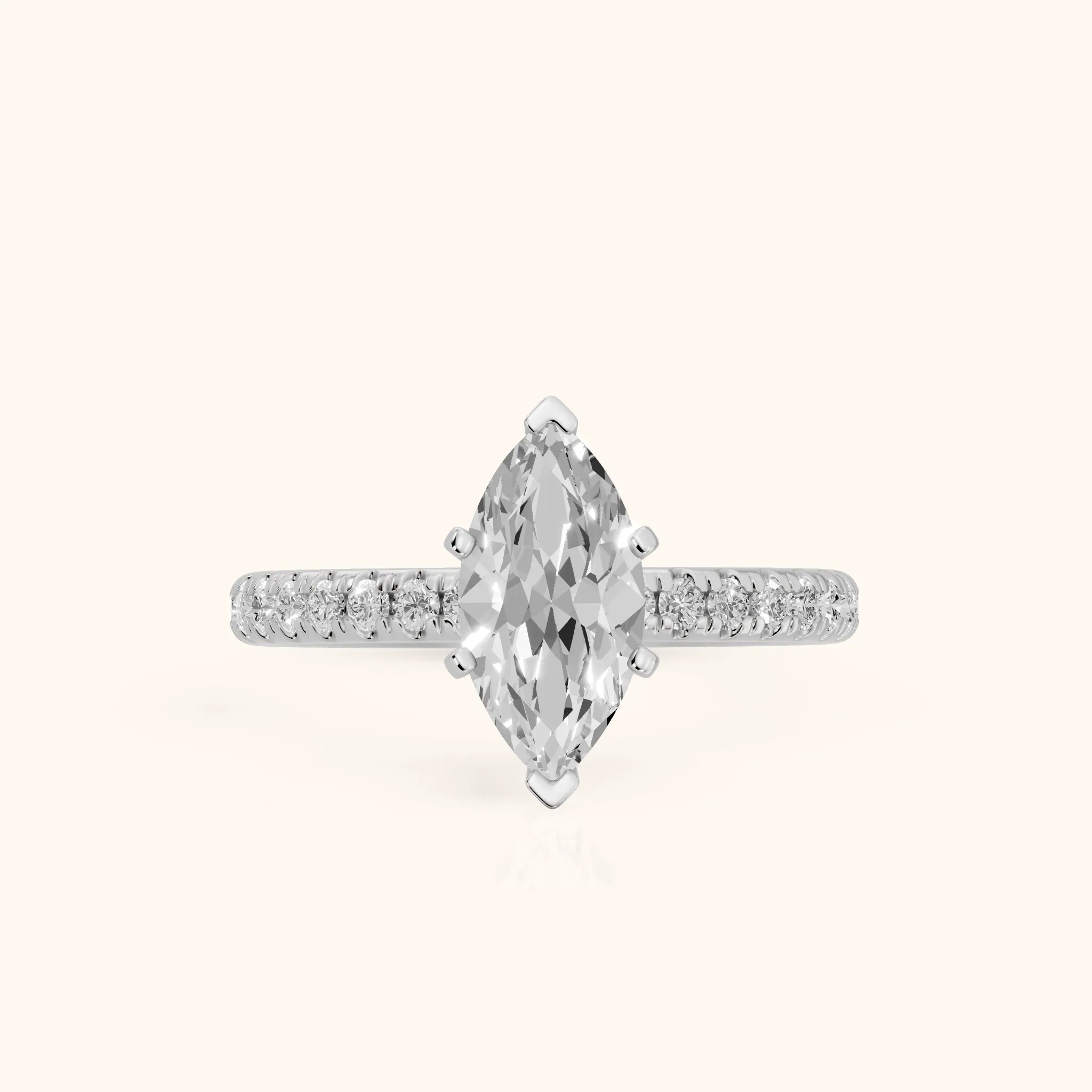 Raquel Scalloped Pavé Marquise Diamond Engagement Ring in Silver — view 1