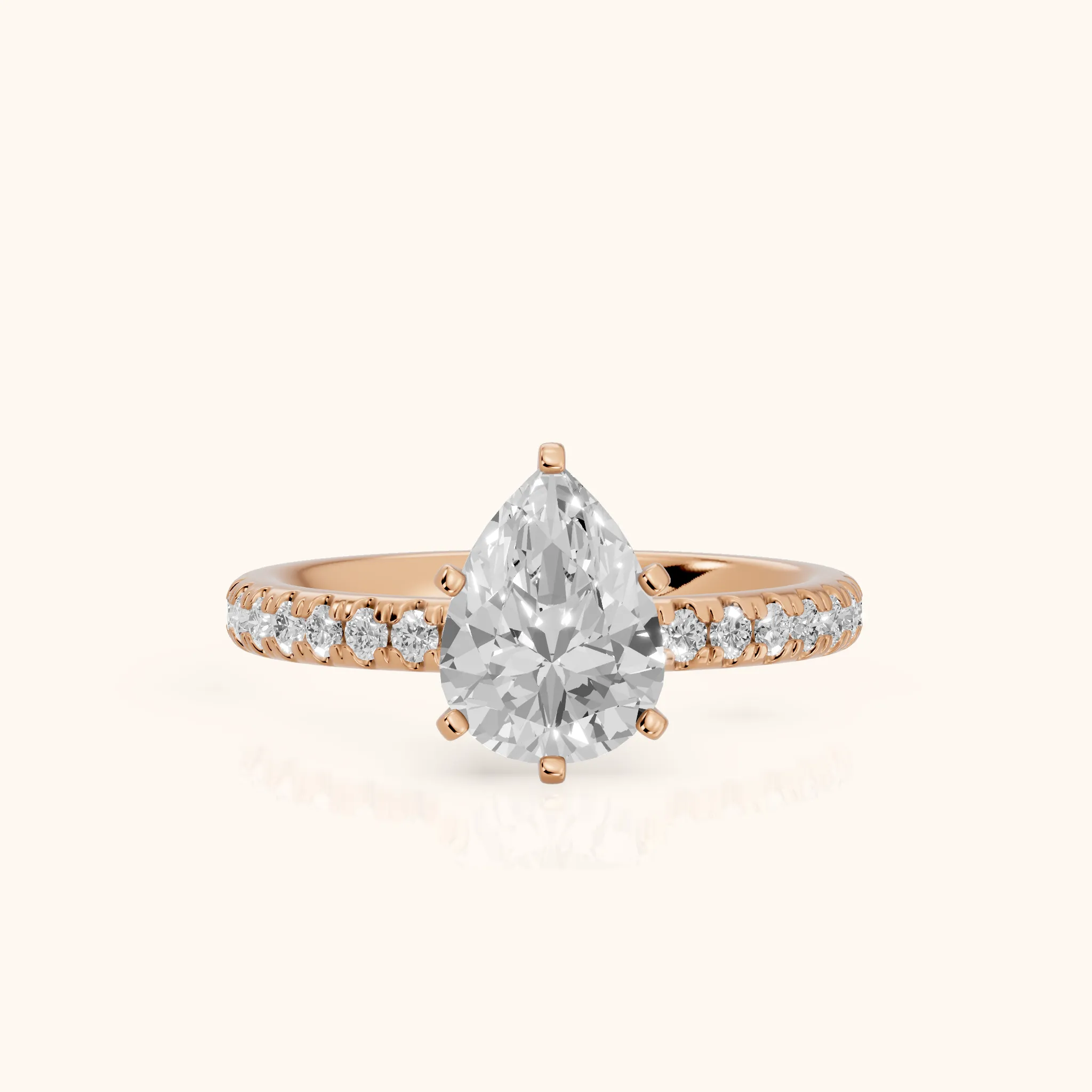 Raquel Scalloped Pavé Pear Diamond Engagement Ring in Rose Gold — view 1