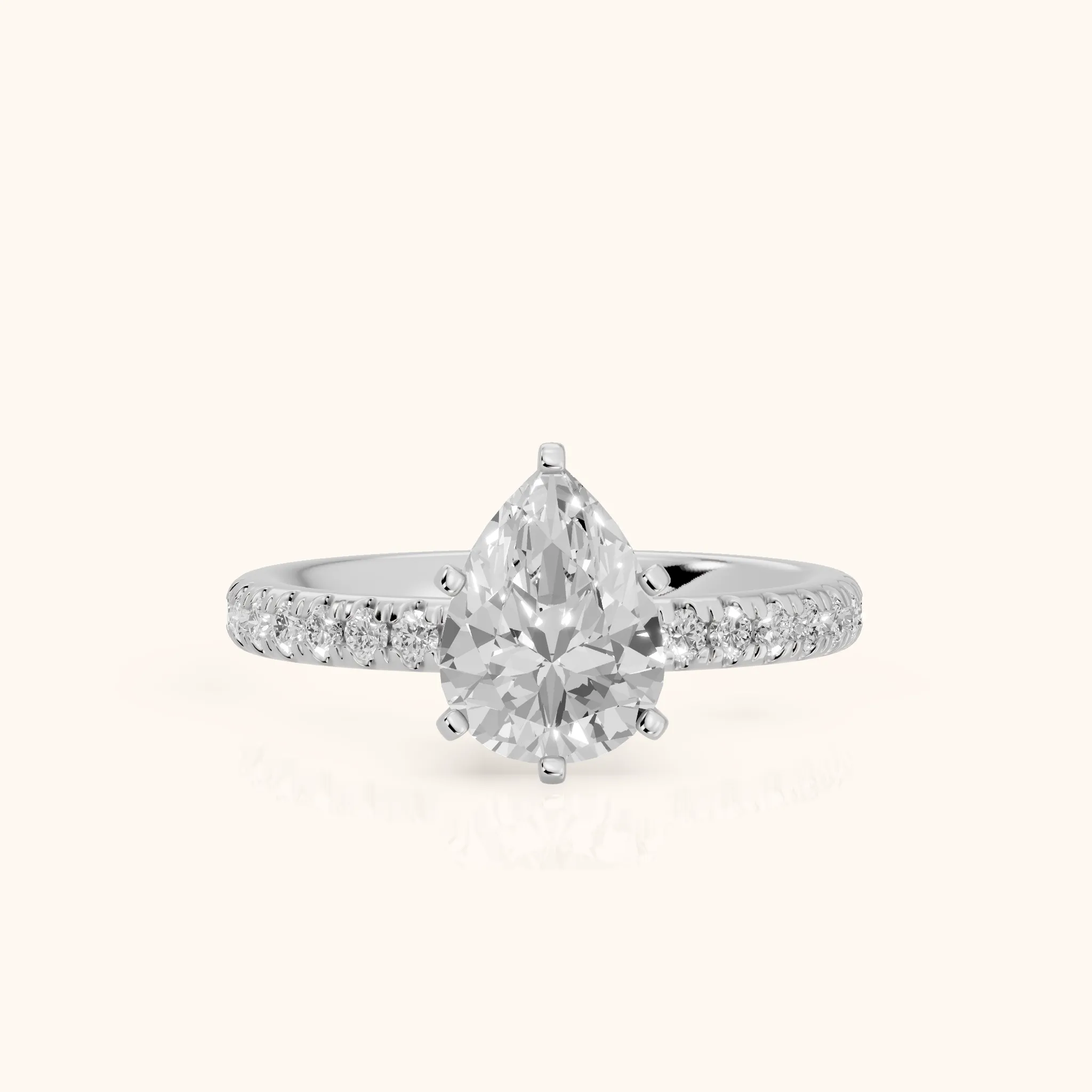 Raquel Scalloped Pavé Pear Diamond Engagement Ring in White Gold — view 1