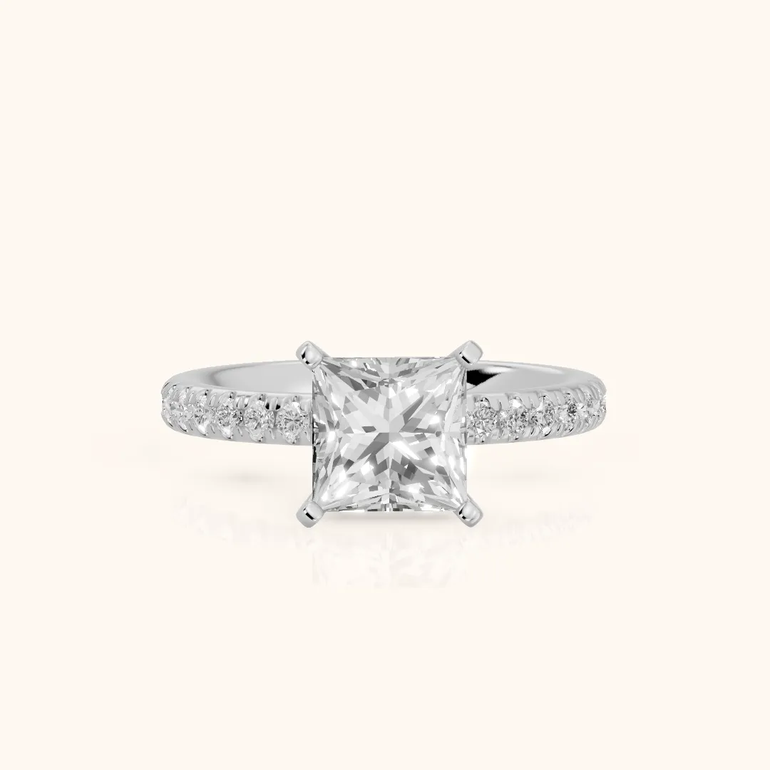 Raquel Scalloped Pavé Princess Diamond Engagement Ring in Platinum — view 2