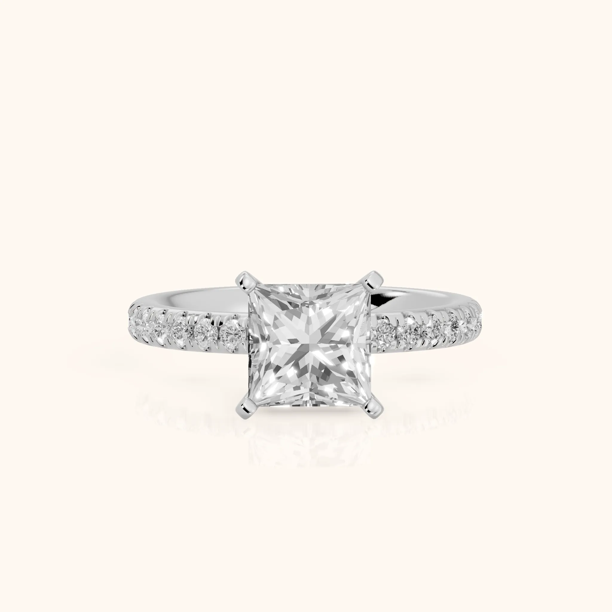 Raquel Scalloped Pavé Princess Diamond Engagement Ring in Platinum — view 1