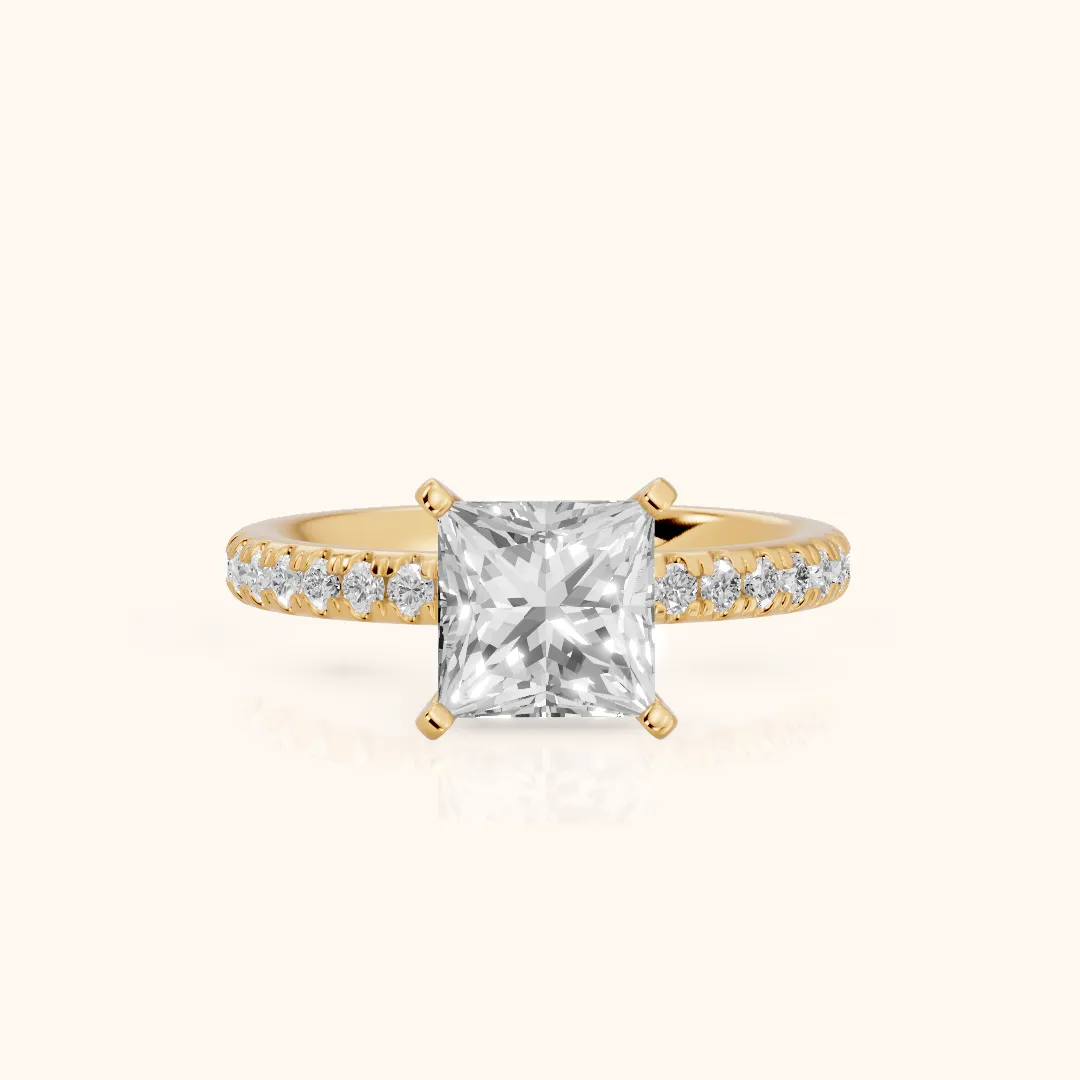 Raquel Scalloped Pavé Princess Diamond Engagement Ring in Yellow Gold — view 2