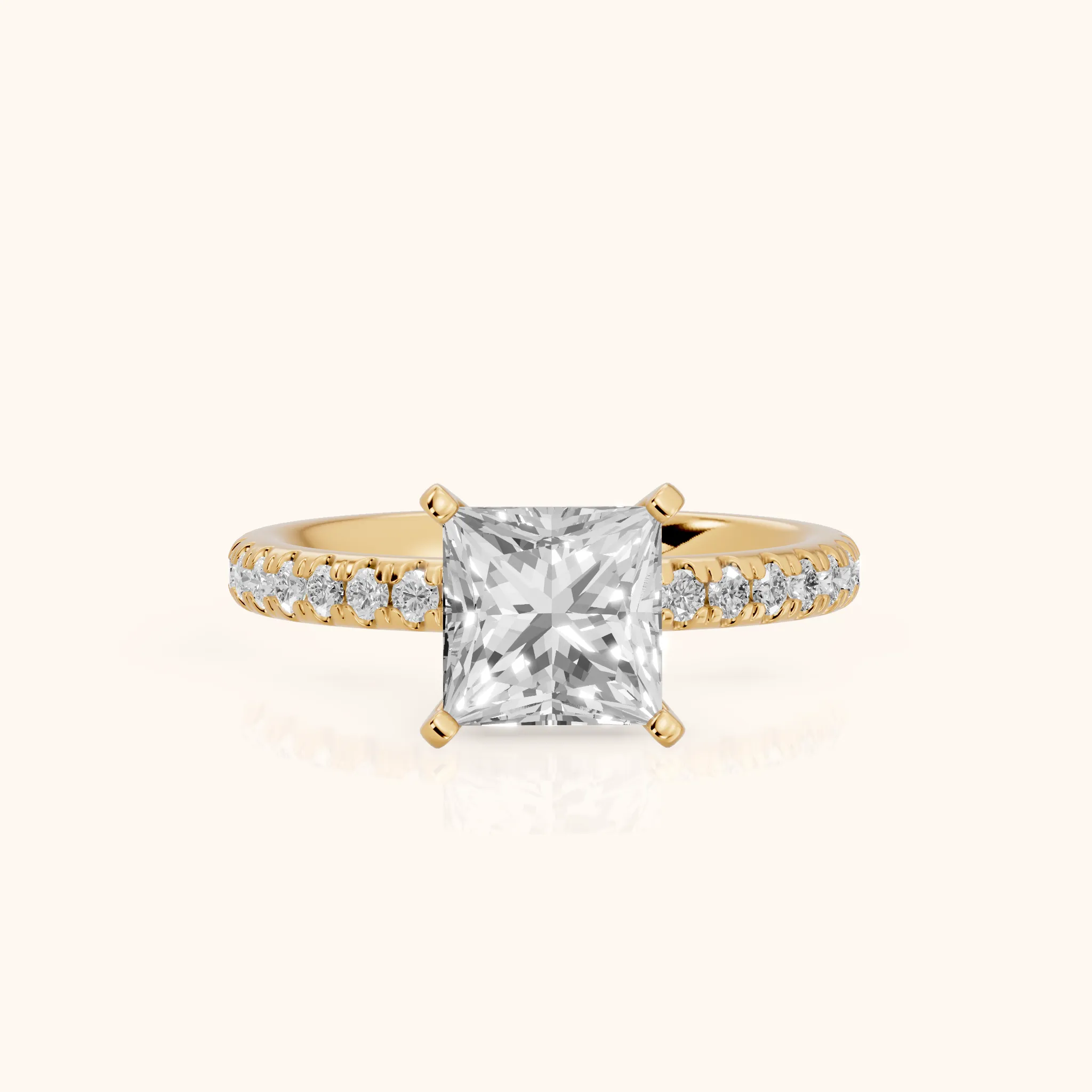 Raquel Scalloped Pavé Princess Diamond Engagement Ring in Yellow Gold — view 1