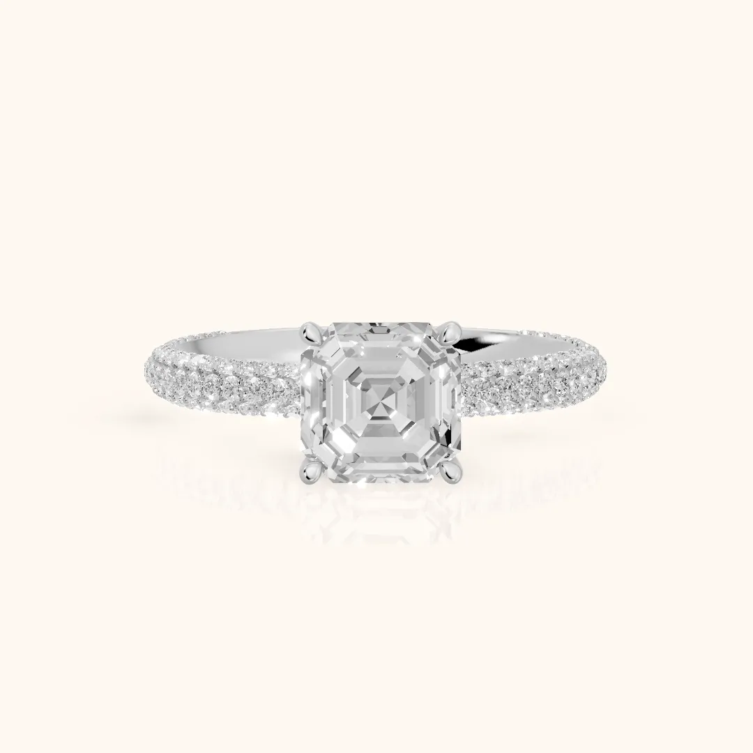 Thalia Micropavé Asscher Diamond Engagement Ring in Silver — view 2