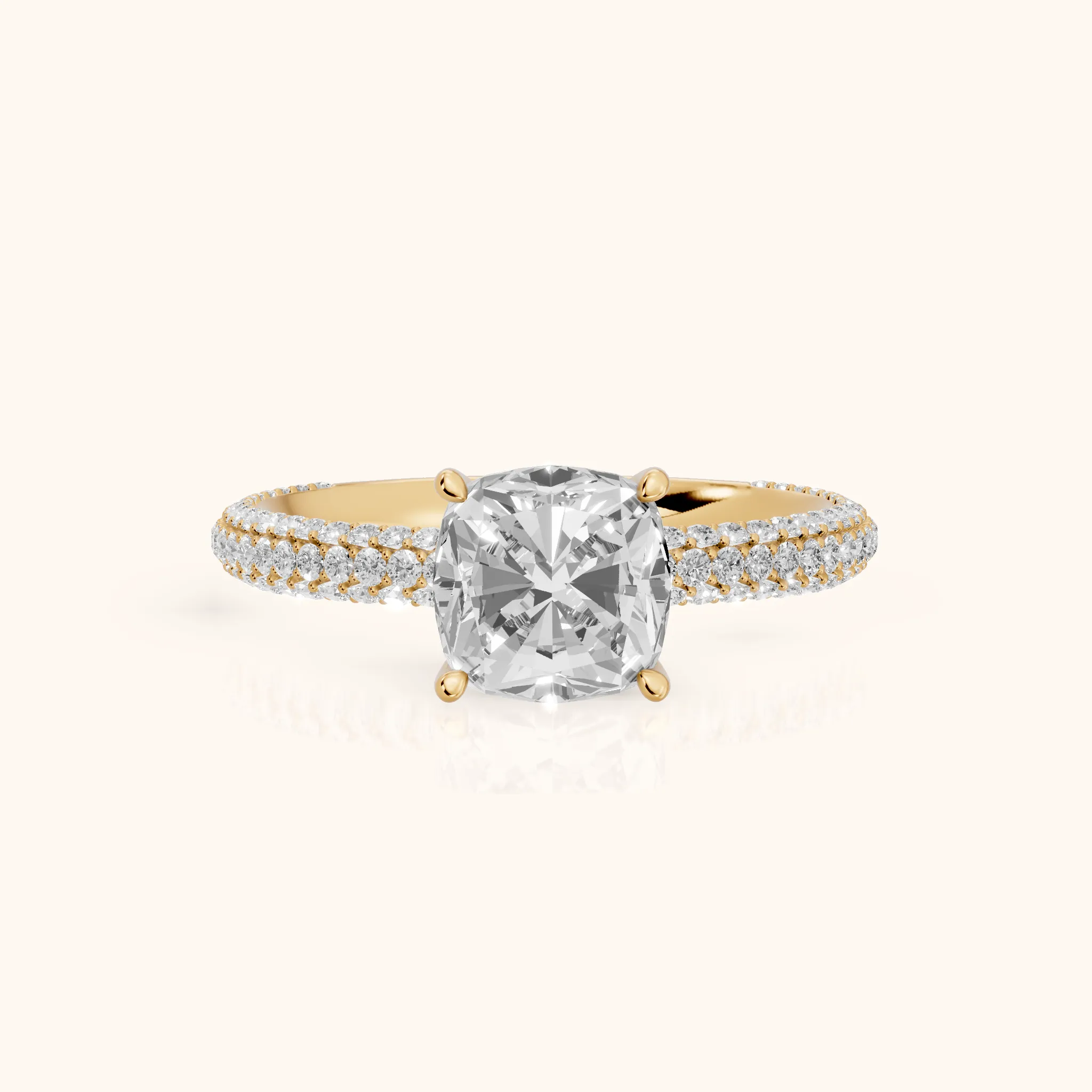 Thalia Micropavé Cushion Diamond Engagement Ring in Yellow Gold — view 1