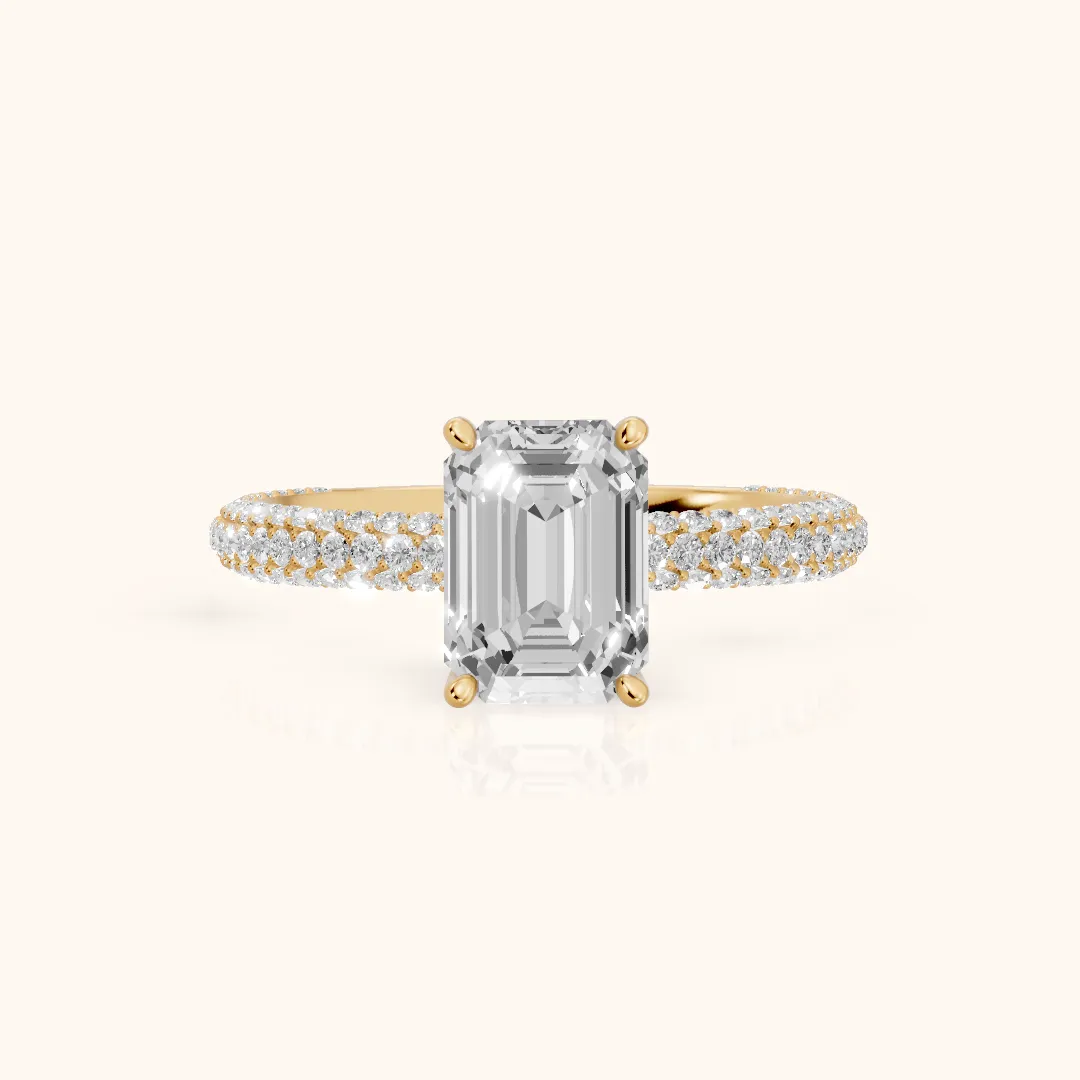 Thalia Micropavé Emerald Diamond Engagement Ring in Yellow Gold — view 2