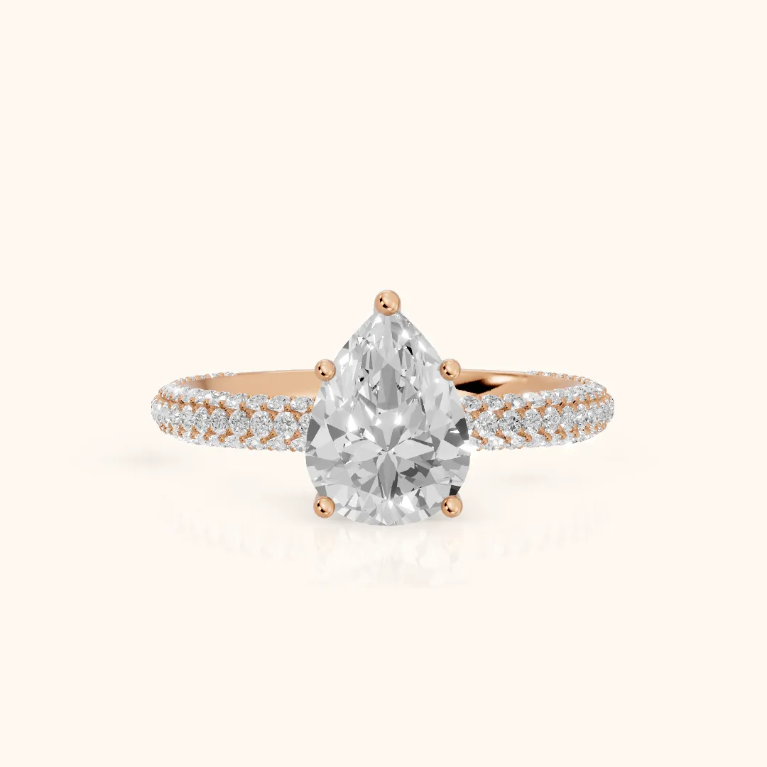 Thalia Micropavé Pear Diamond Engagement Ring in Rose Gold — view 2