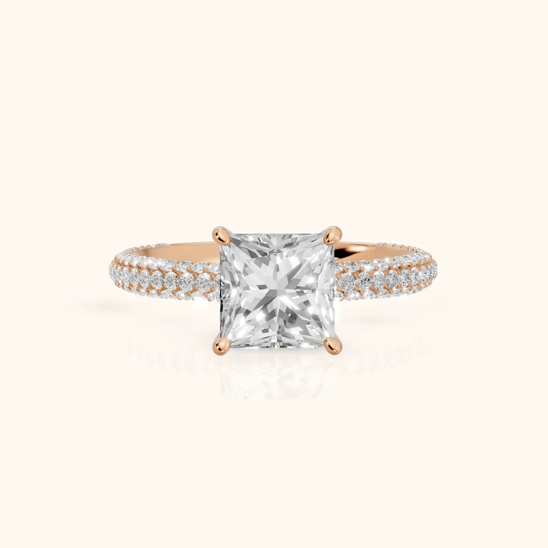 Thalia Micropavé Princess Diamond Engagement Ring in Rose Gold — view 2