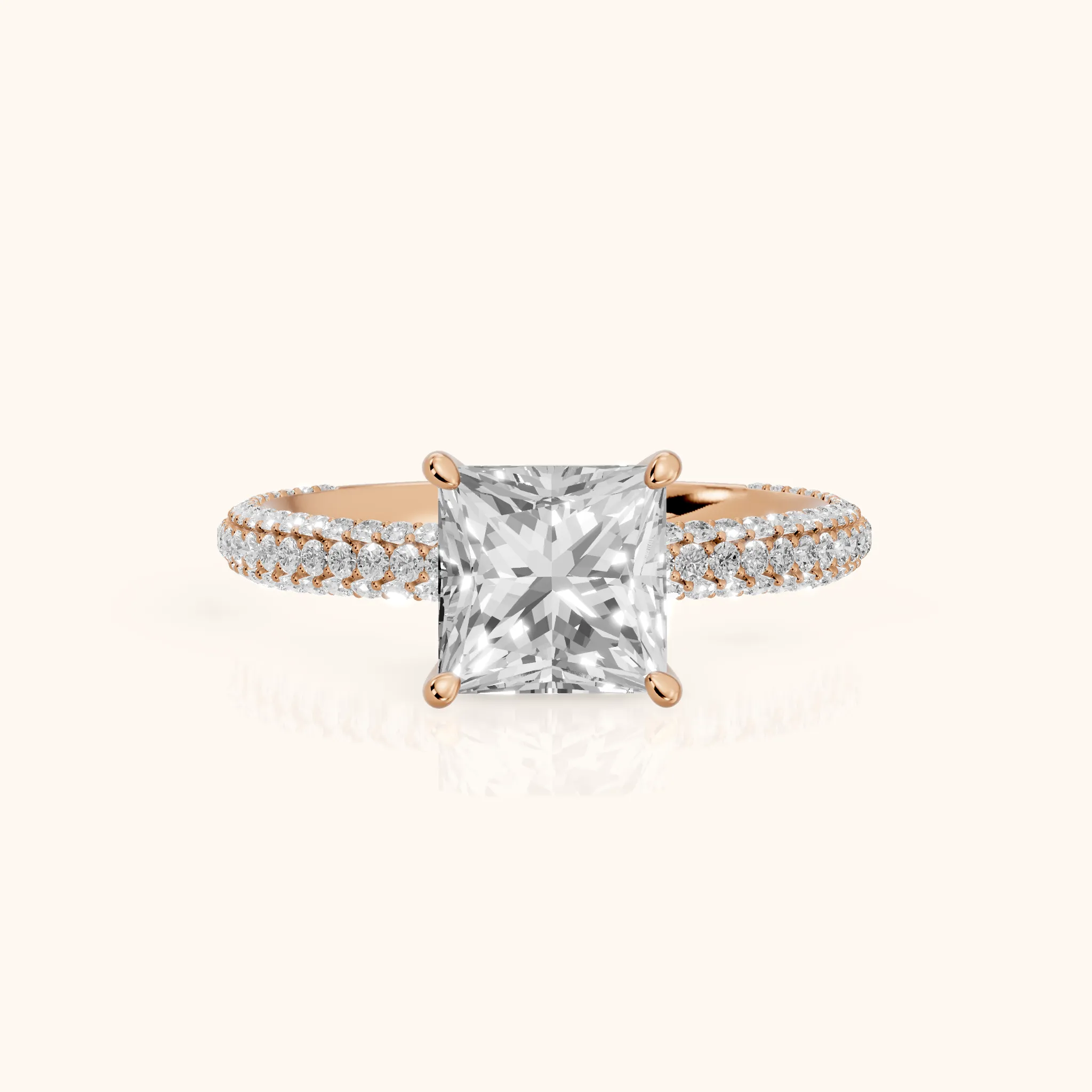 Thalia Micropavé Princess Diamond Engagement Ring in Rose Gold — view 1