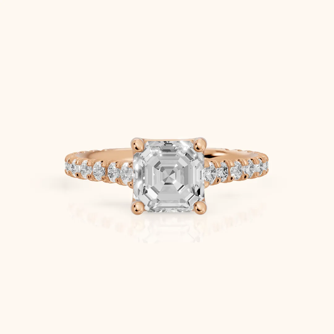 Una Cathedral Pavé Asscher Diamond Engagement Ring in Rose Gold — view 2