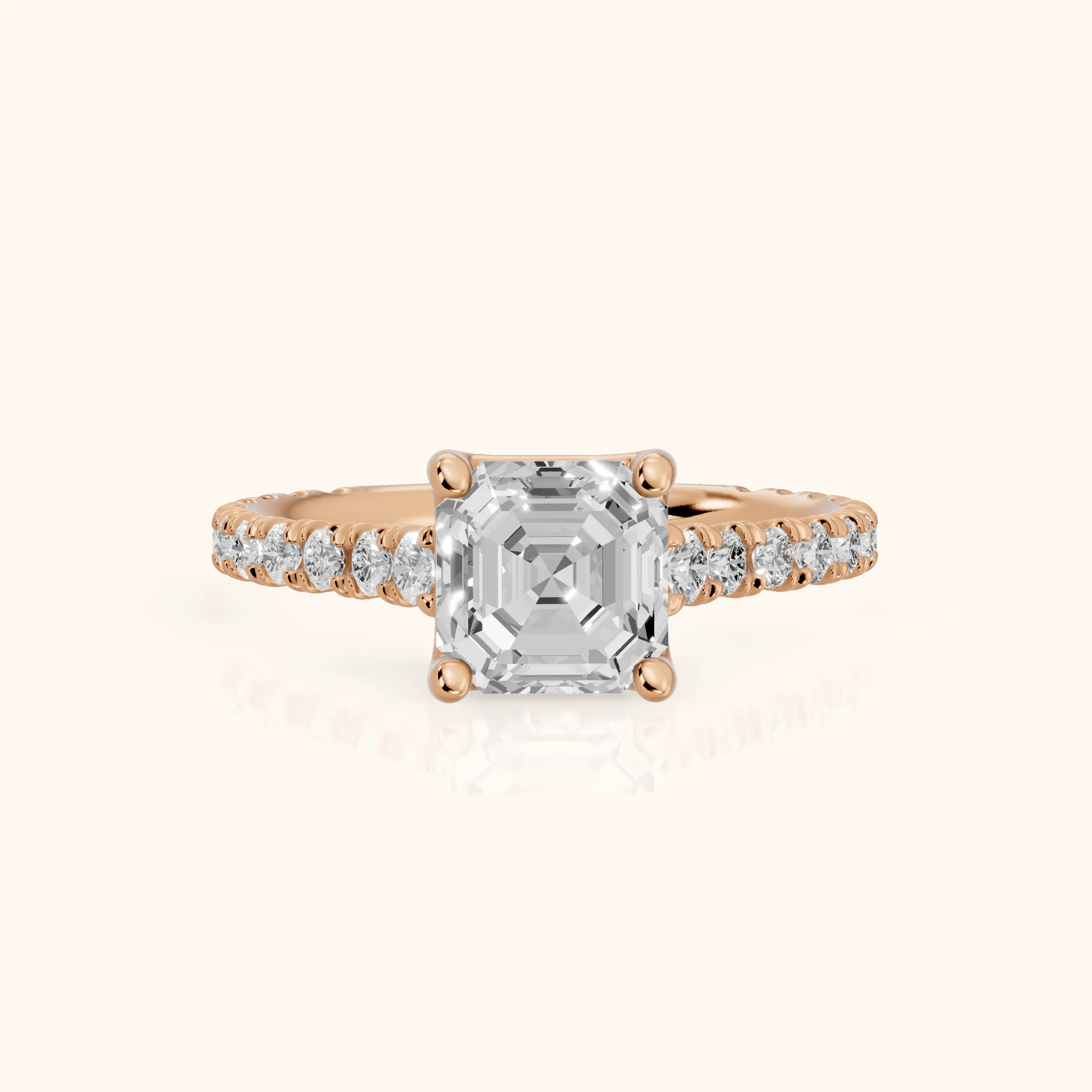 Una Cathedral Pavé Asscher Diamond Engagement Ring in Rose Gold — view 1
