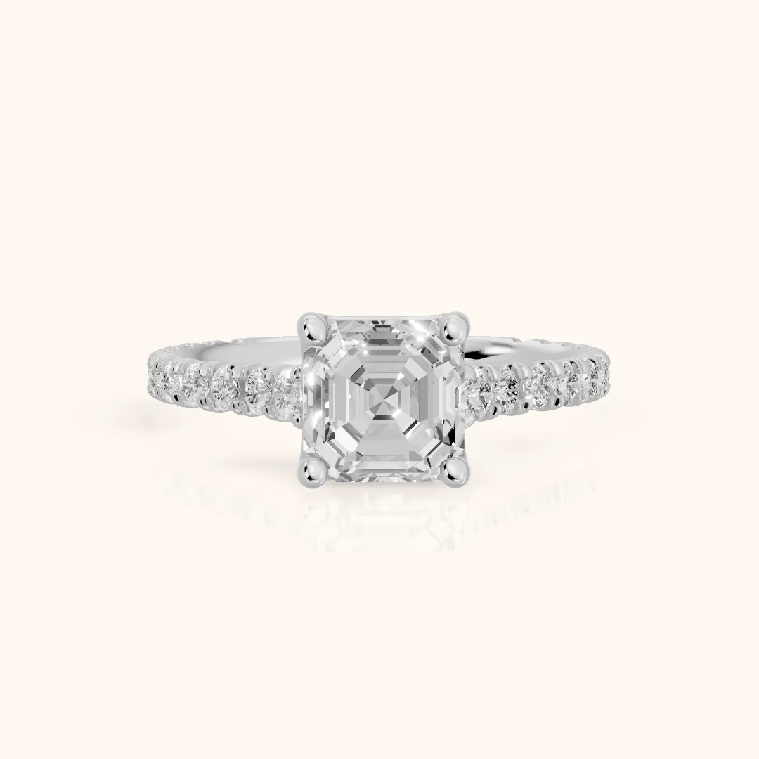 Una Cathedral Pavé Asscher Diamond Engagement Ring in White Gold — view 2