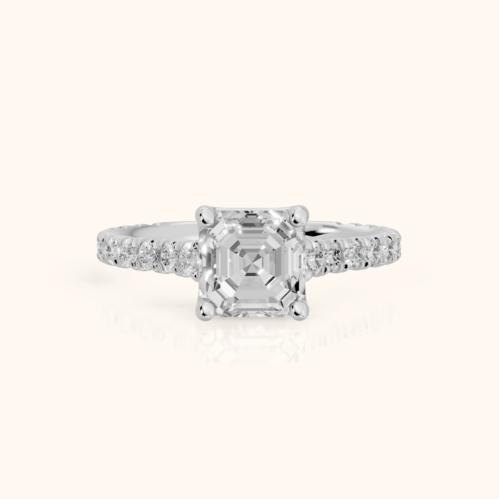 Una Cathedral Pavé Asscher Diamond Engagement Ring in White Gold — view 1