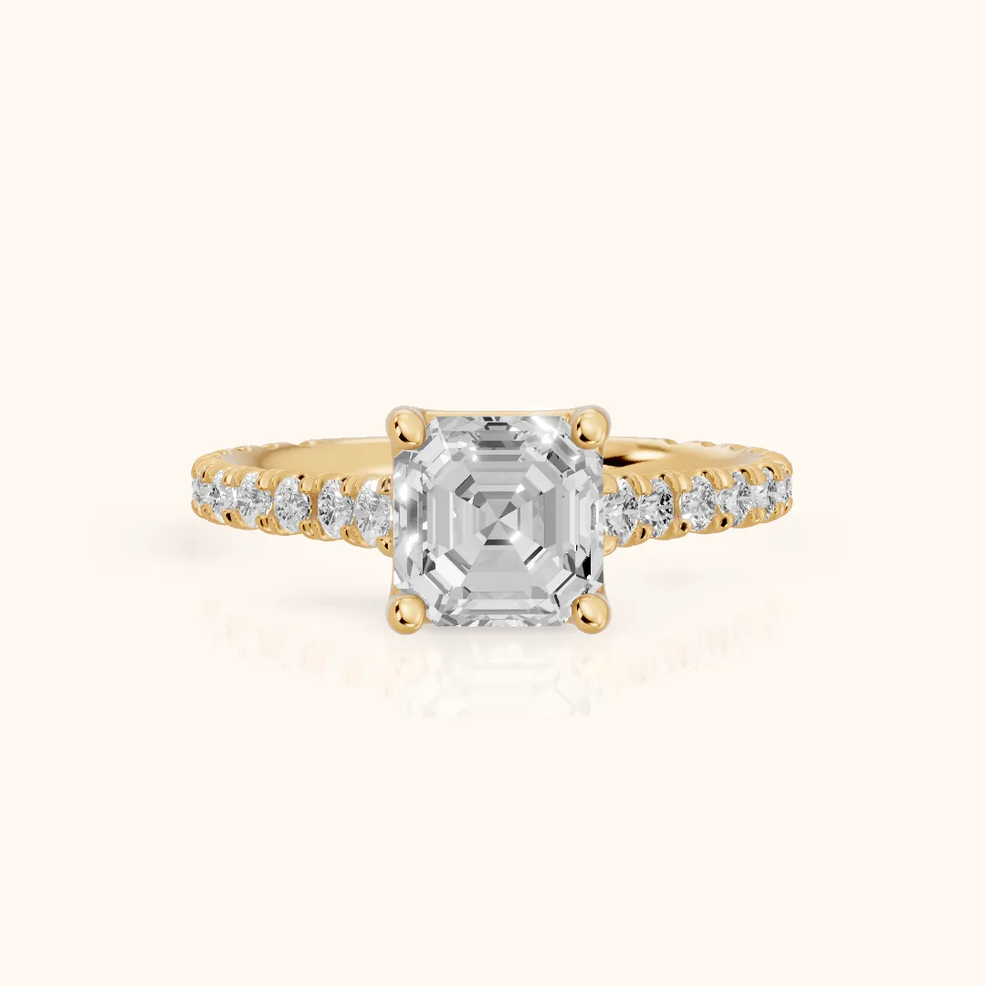 Una Cathedral Pavé Asscher Diamond Engagement Ring in Yellow Gold — view 2