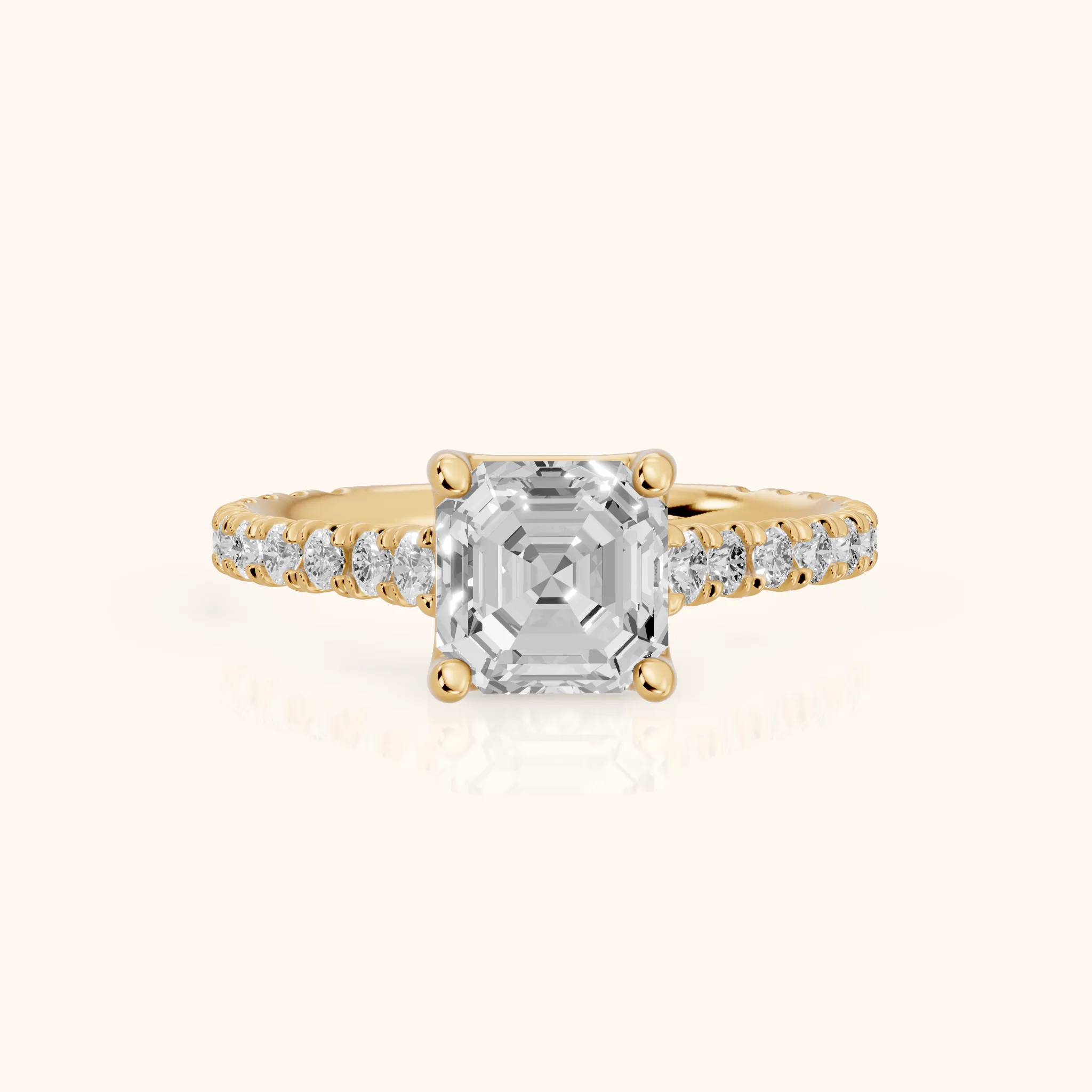 Una Cathedral Pavé Asscher Diamond Engagement Ring in Yellow Gold — view 1