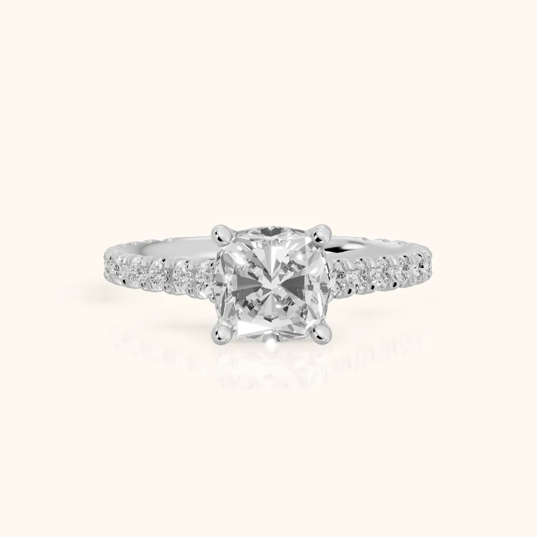 Una Cathedral Pavé Cushion Diamond Engagement Ring in White Gold — view 2