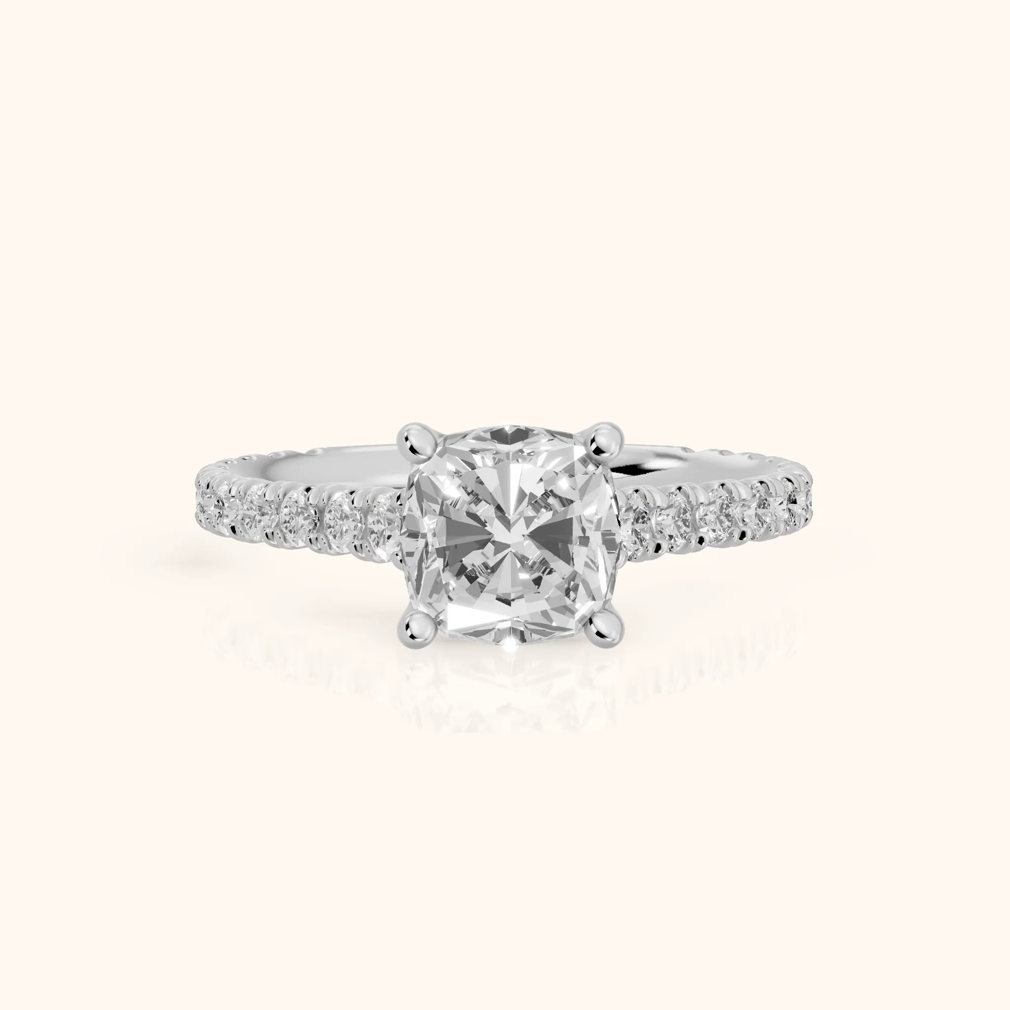 Una Cathedral Pavé Cushion Diamond Engagement Ring in White Gold — view 1