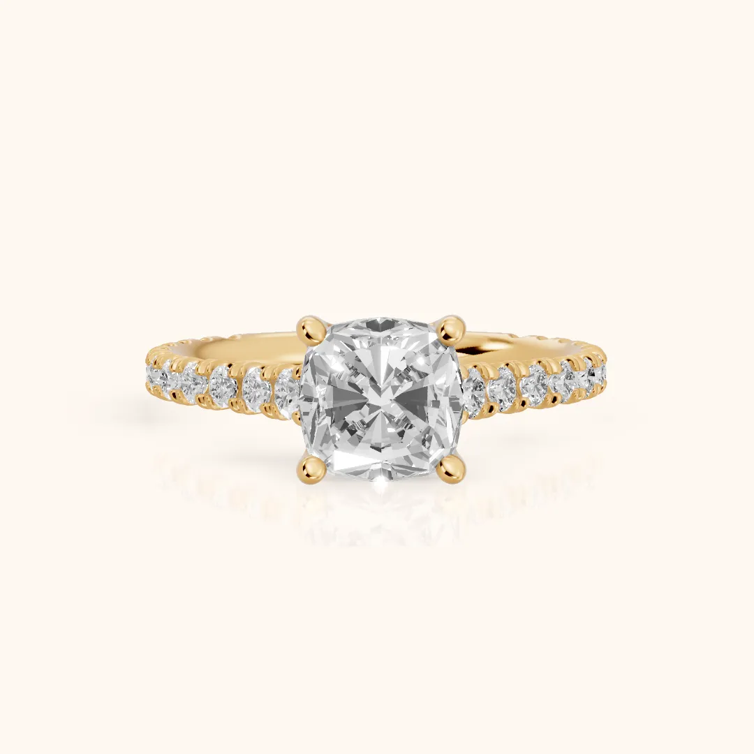 Una Cathedral Pavé Cushion Diamond Engagement Ring in Yellow Gold — view 2